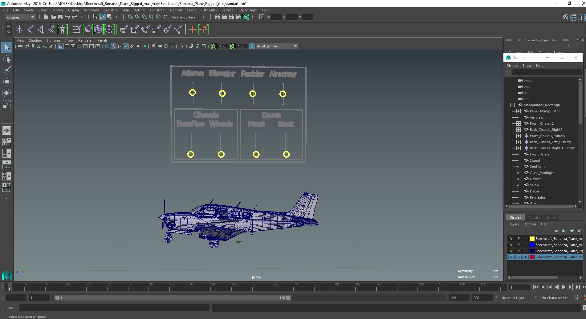 3D model Beechcraft Bonanza Plane Rigged for Maya