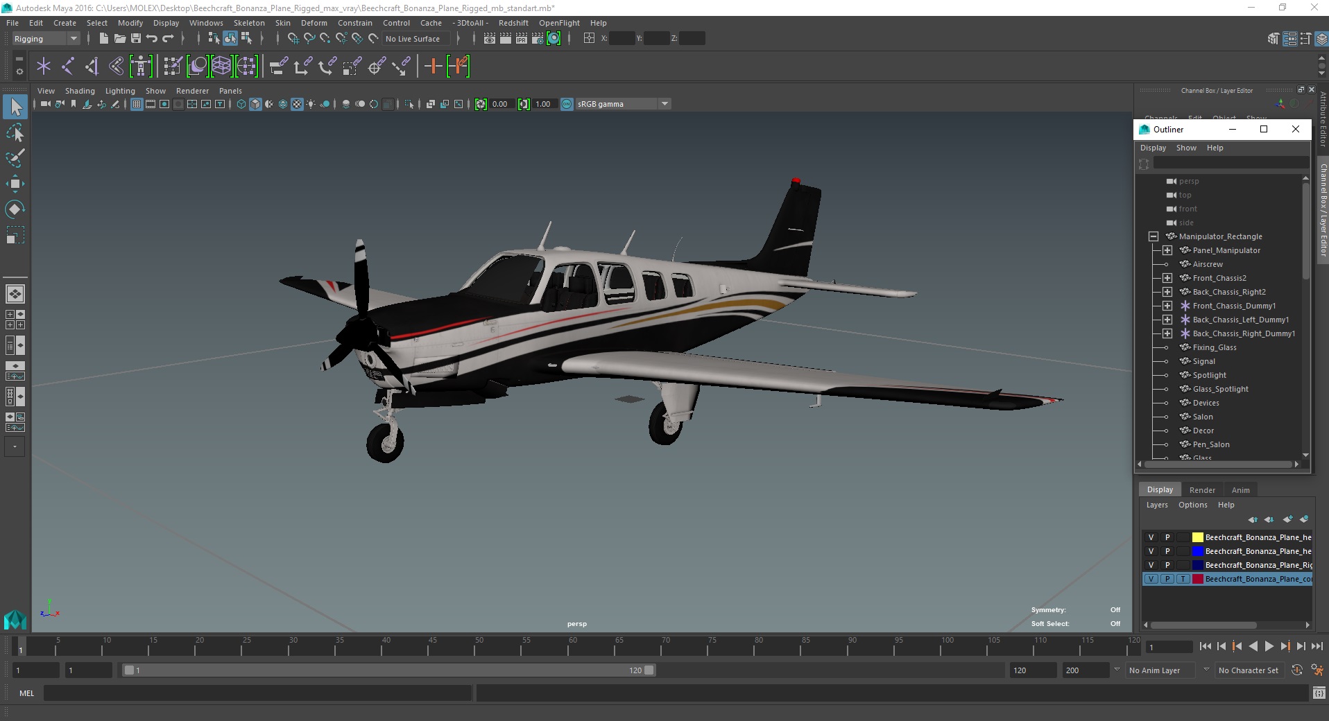 3D model Beechcraft Bonanza Plane Rigged for Maya