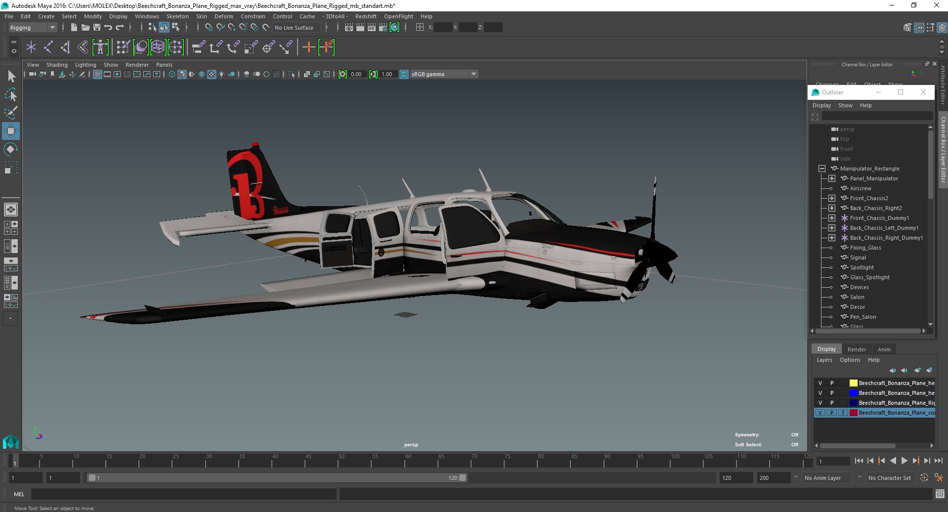 3D model Beechcraft Bonanza Plane Rigged for Maya