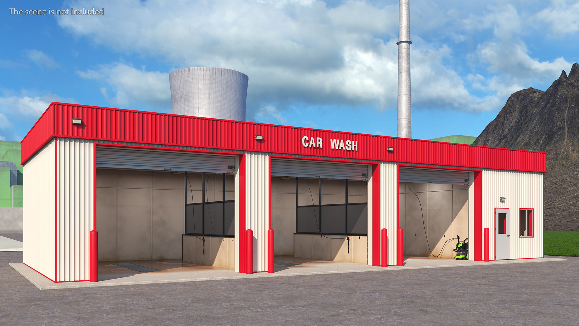 3D Car Wash Red Building