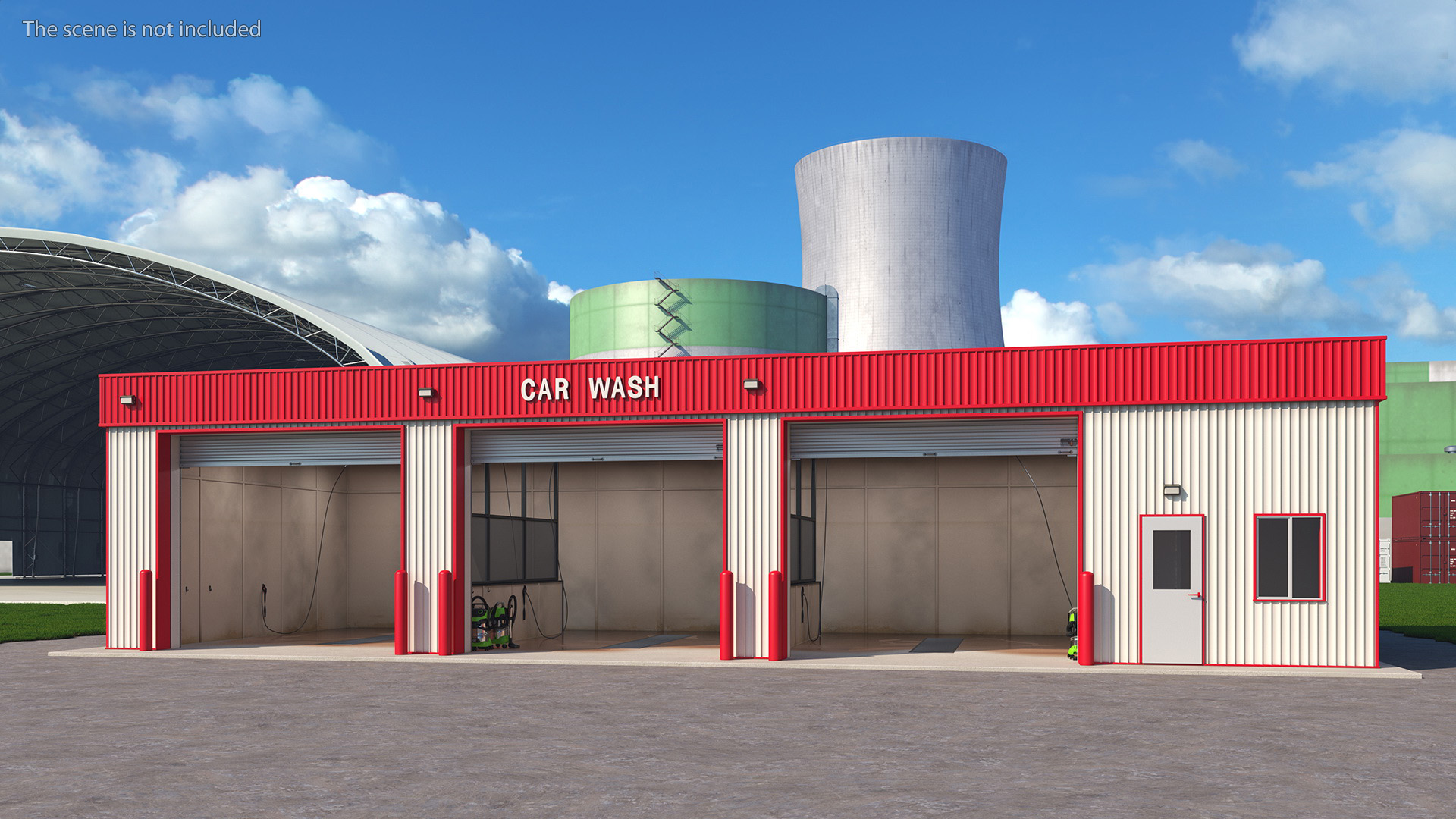 3D Car Wash Red Building