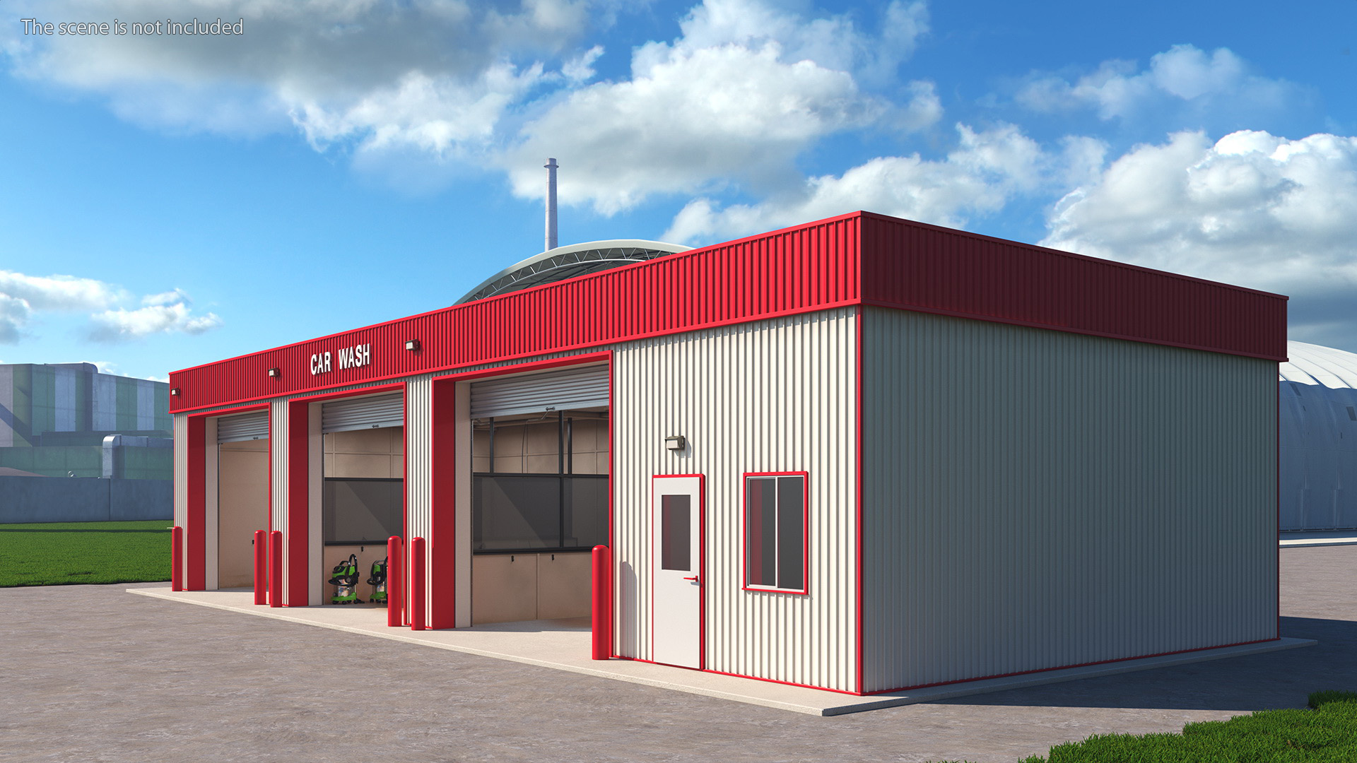 3D Car Wash Red Building