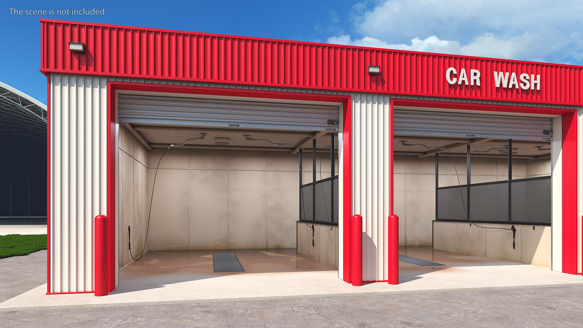 3D Car Wash Red Building