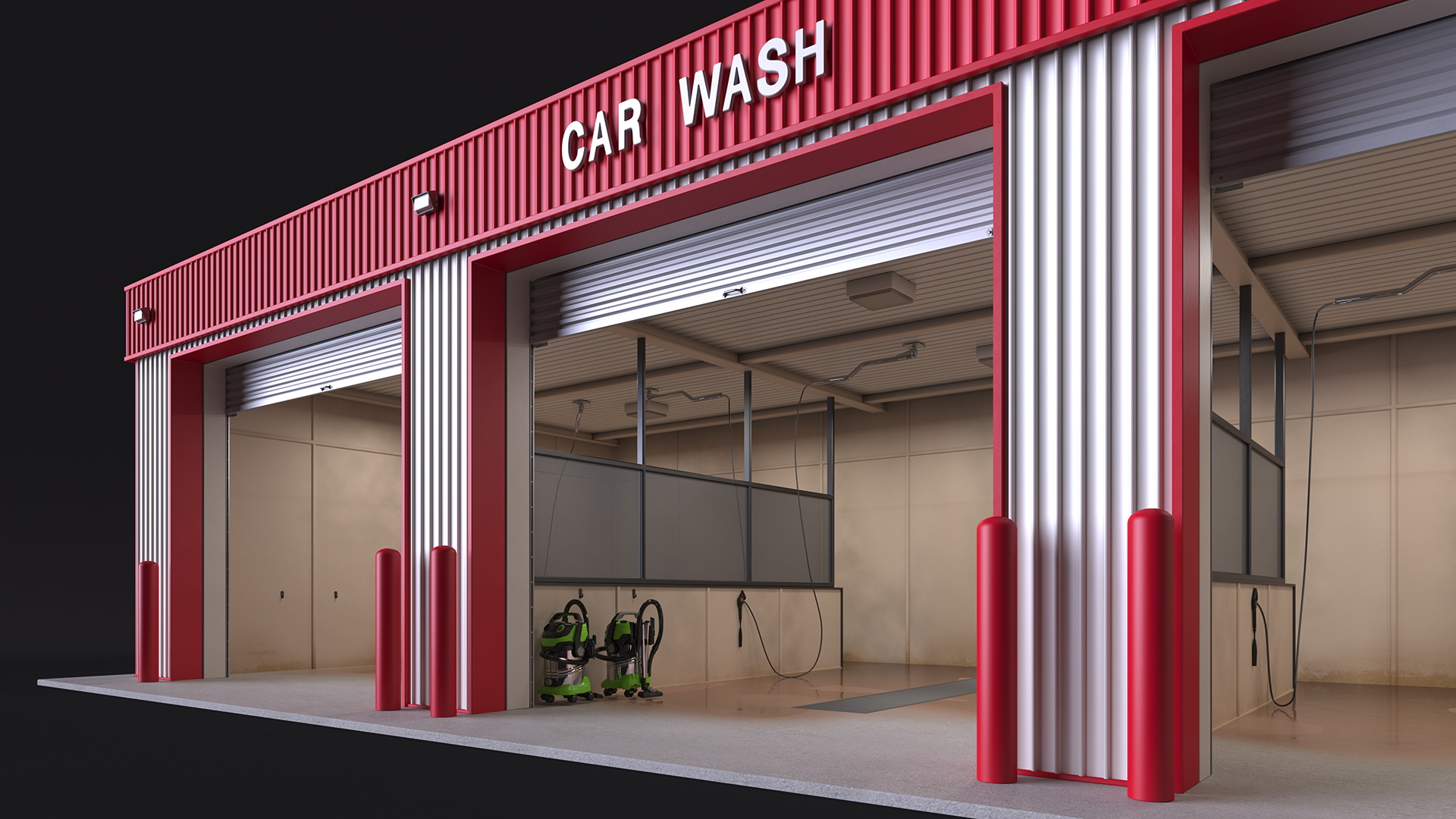 3D Car Wash Red Building