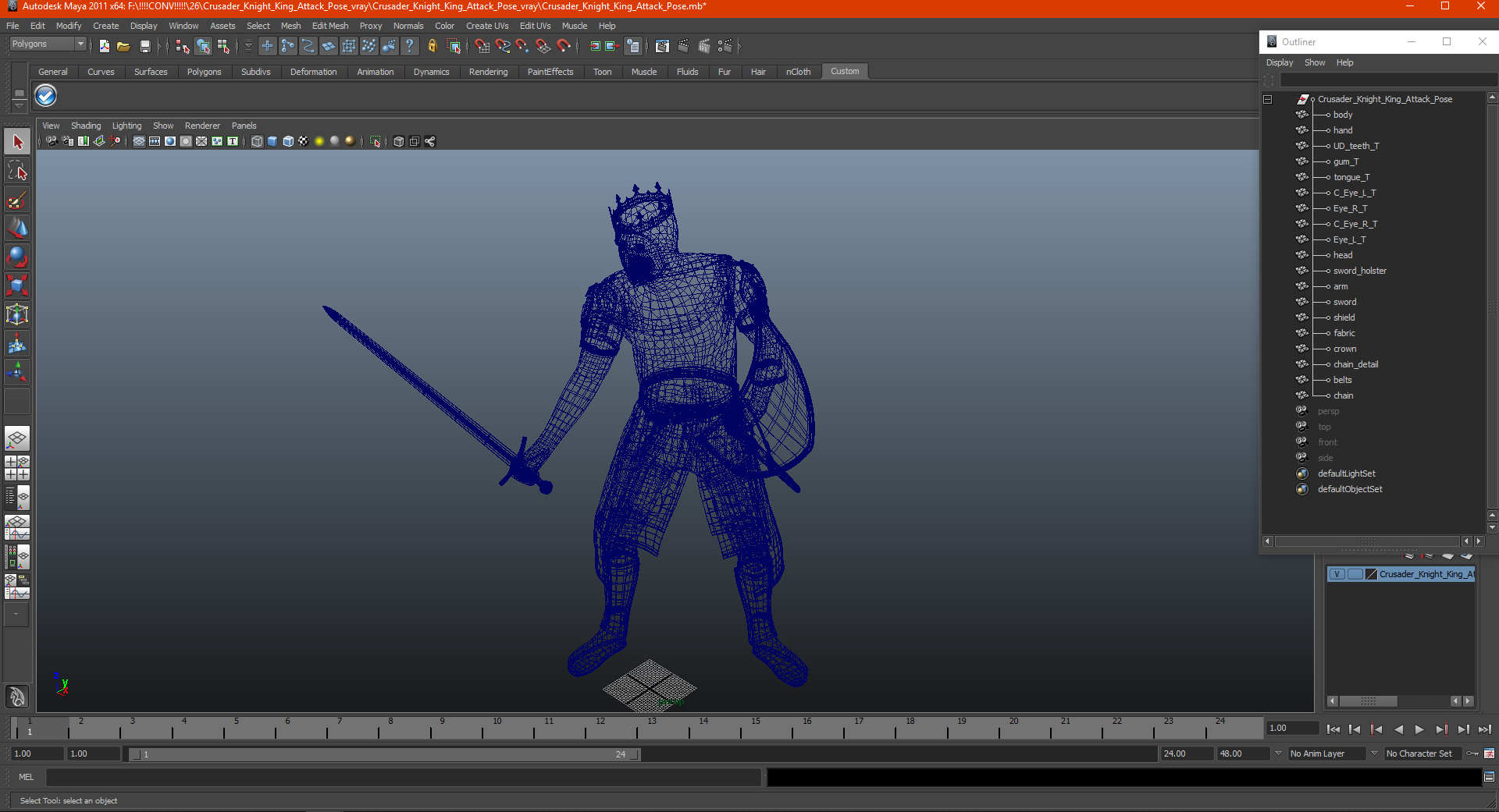 Crusader Knight King Attack Pose 3D