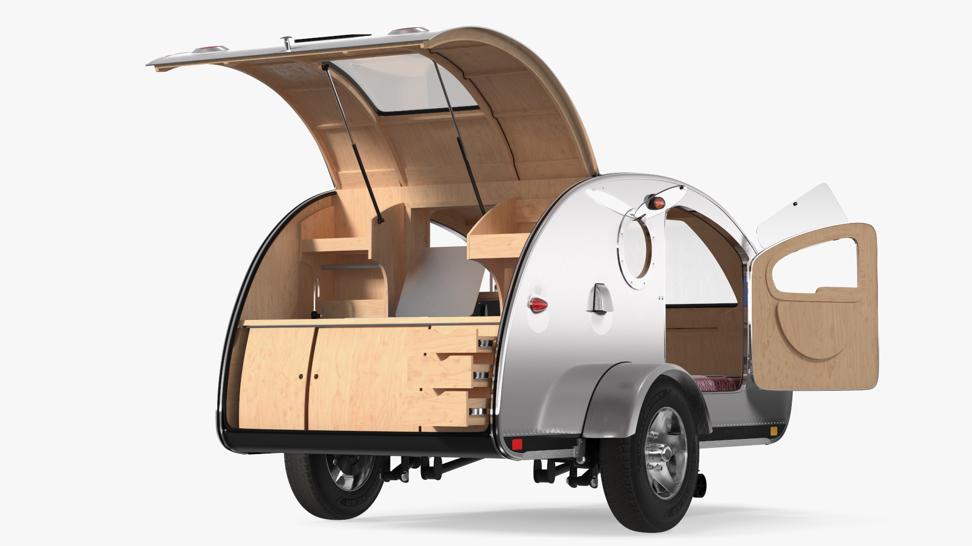 3D model Metallic Vistabule Teardrop Camping Trailer Rigged