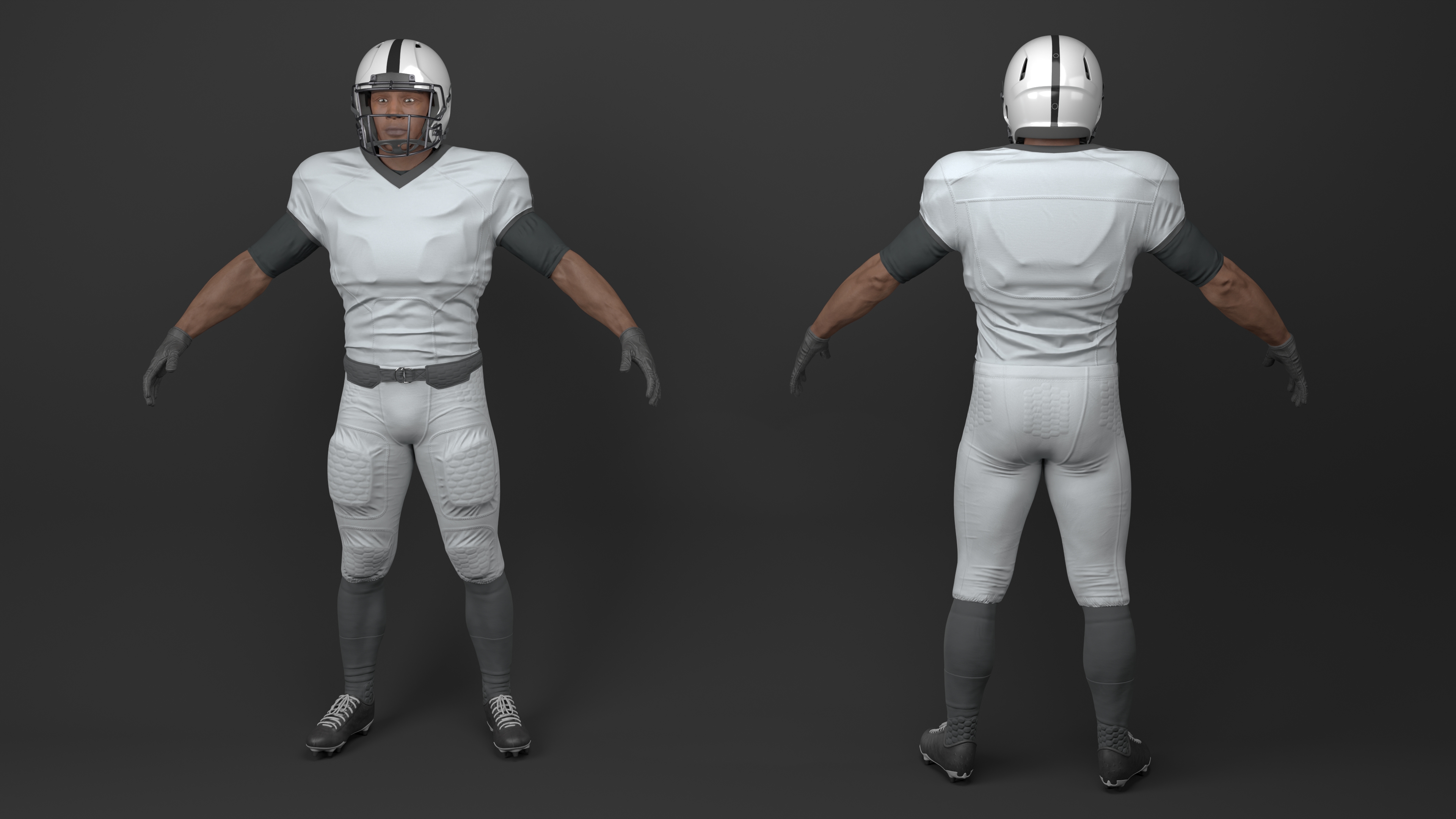 3D White Uniform Black Man Football Player Rigged