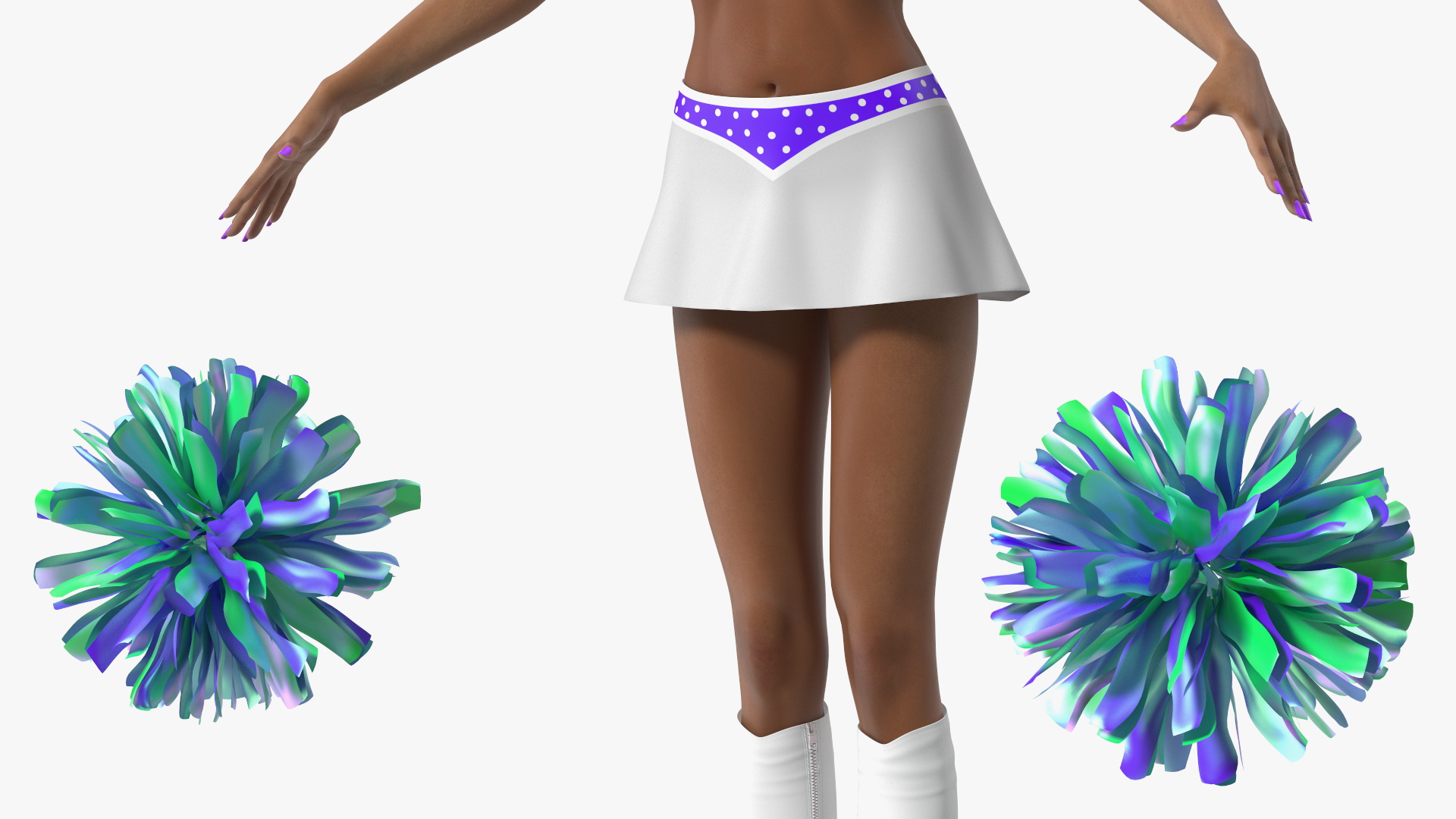 Light Skin Black Young Woman Cheerleader T Pose 3D