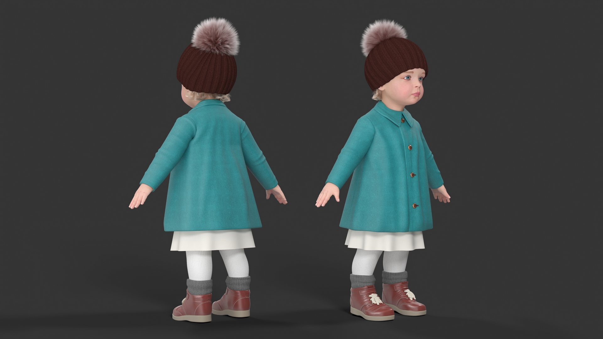 Little Girl Everyday Autumn Style Fur Rigged 3D model