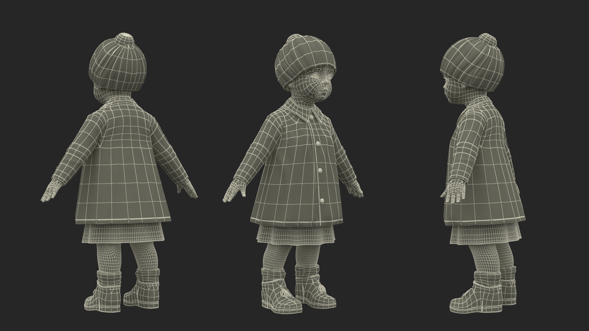 Little Girl Everyday Autumn Style Fur Rigged 3D model