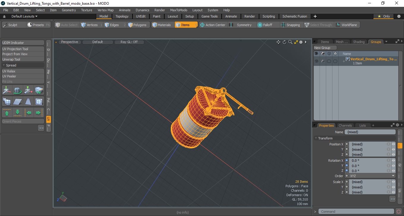 Vertical Drum Lifting Tongs with Barrel 3D model