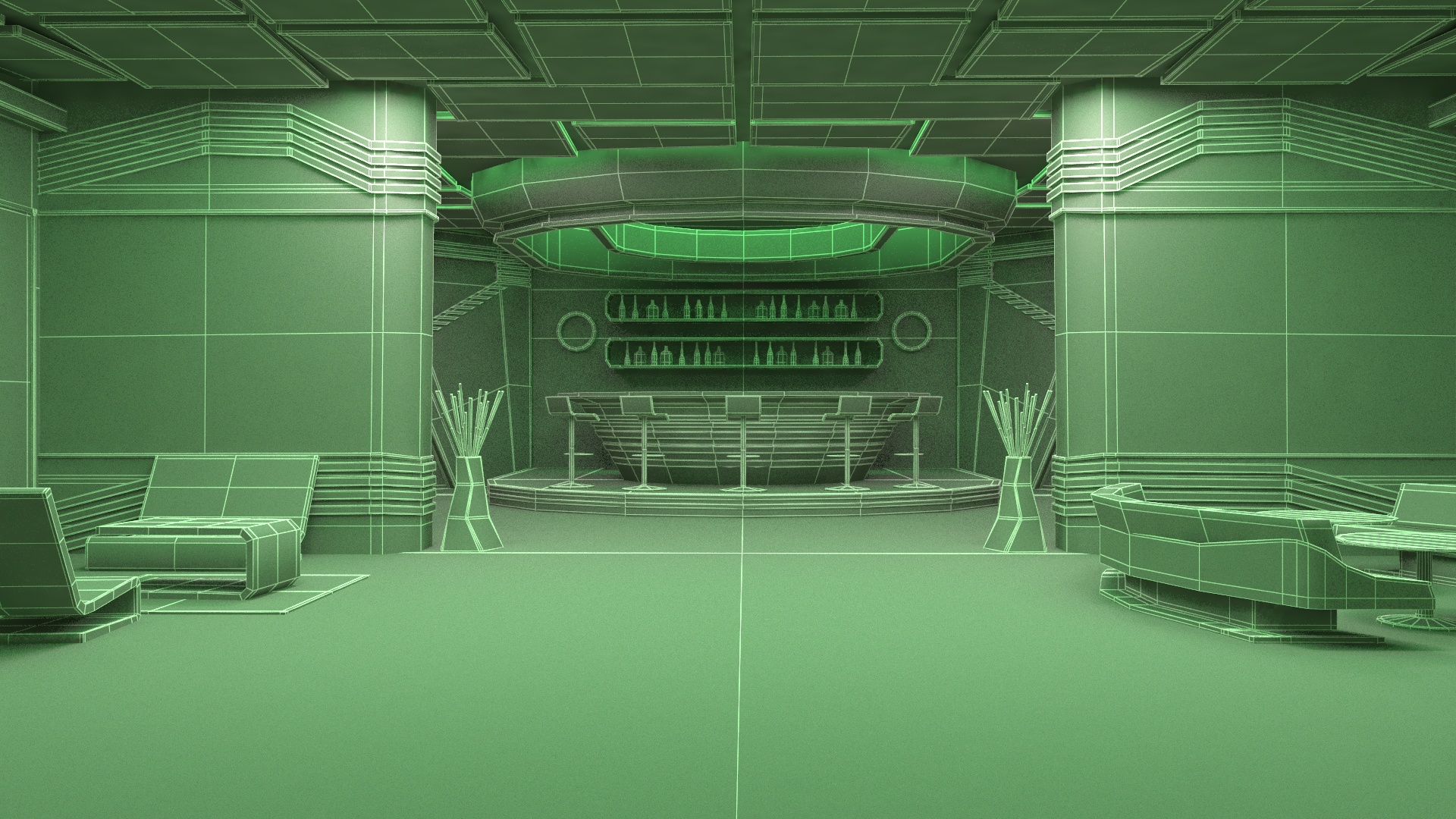 3D model Sci-Fi Bar Interior Green Lights On