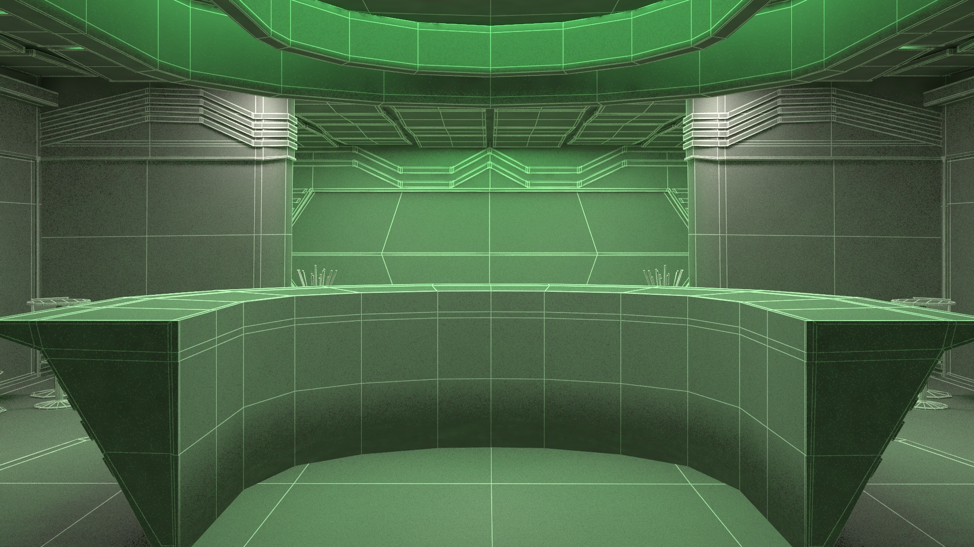 3D model Sci-Fi Bar Interior Green Lights On