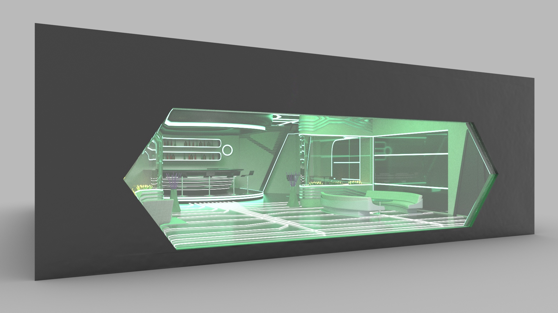 3D model Sci-Fi Bar Interior Green Lights On