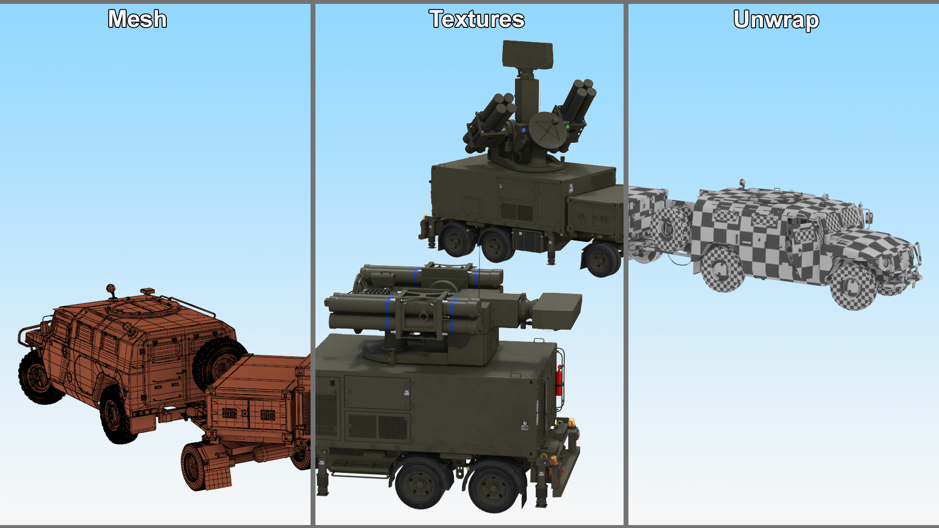 3D Military Truck with Missile System Crotale NG Rigged for Maya