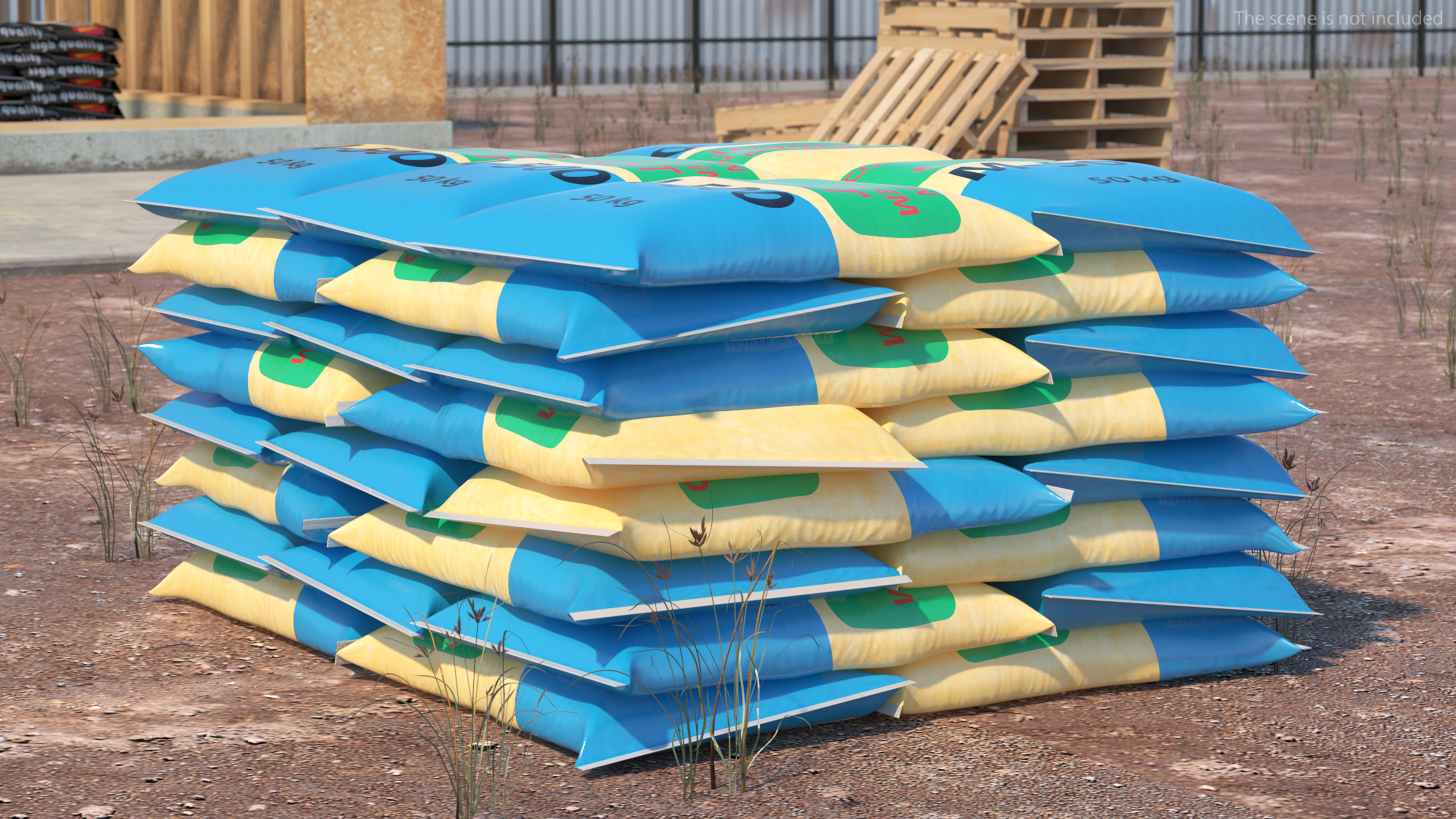 3D Neatly Stacked Cement Bags