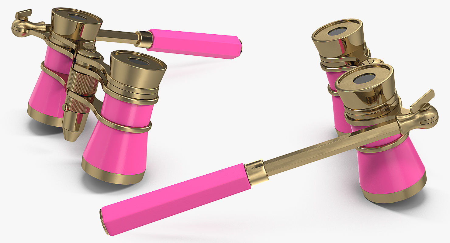 3D Elegant Pink Opera Glasses with Handle model