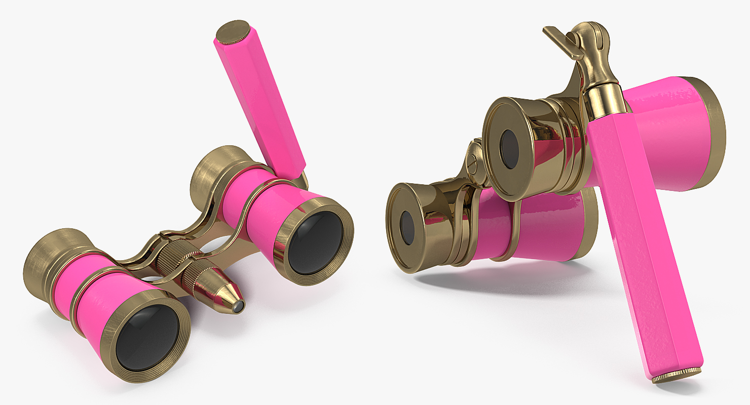 3D Elegant Pink Opera Glasses with Handle model