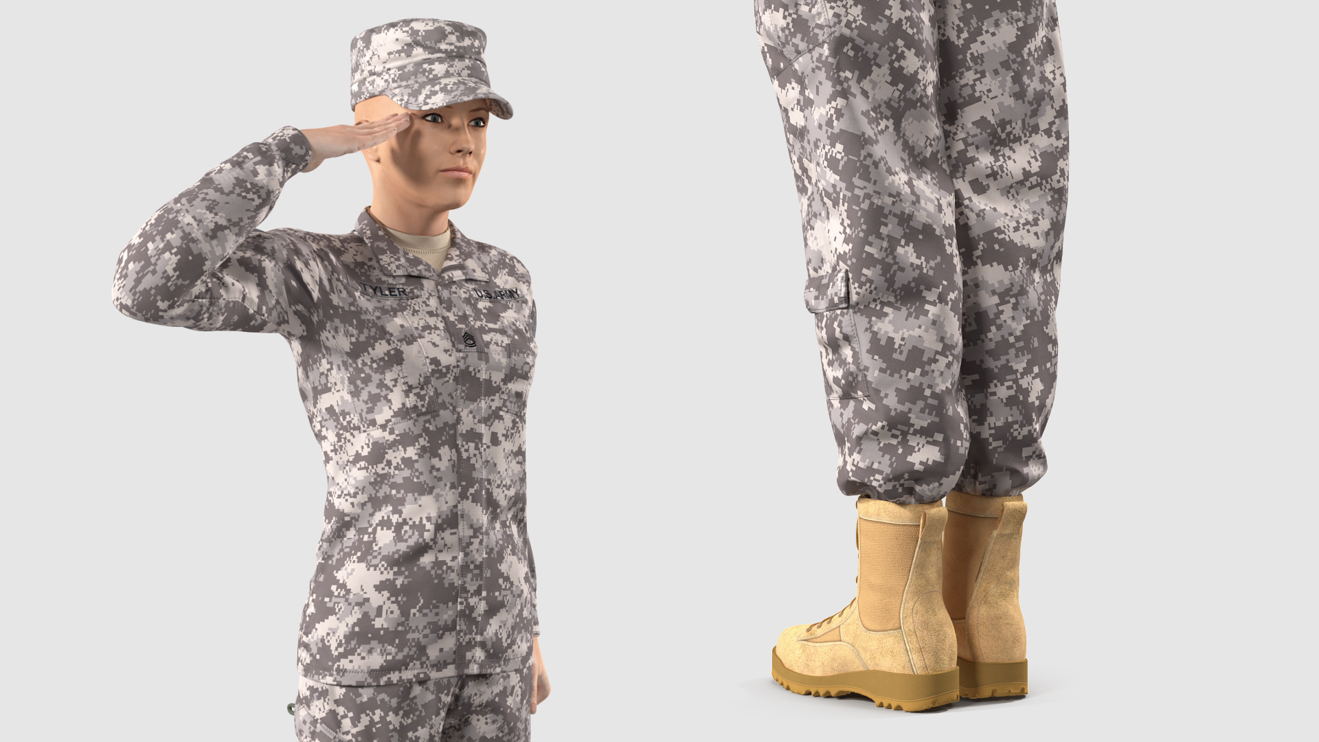 3D Female Soldier Military ACU Saluting Pose