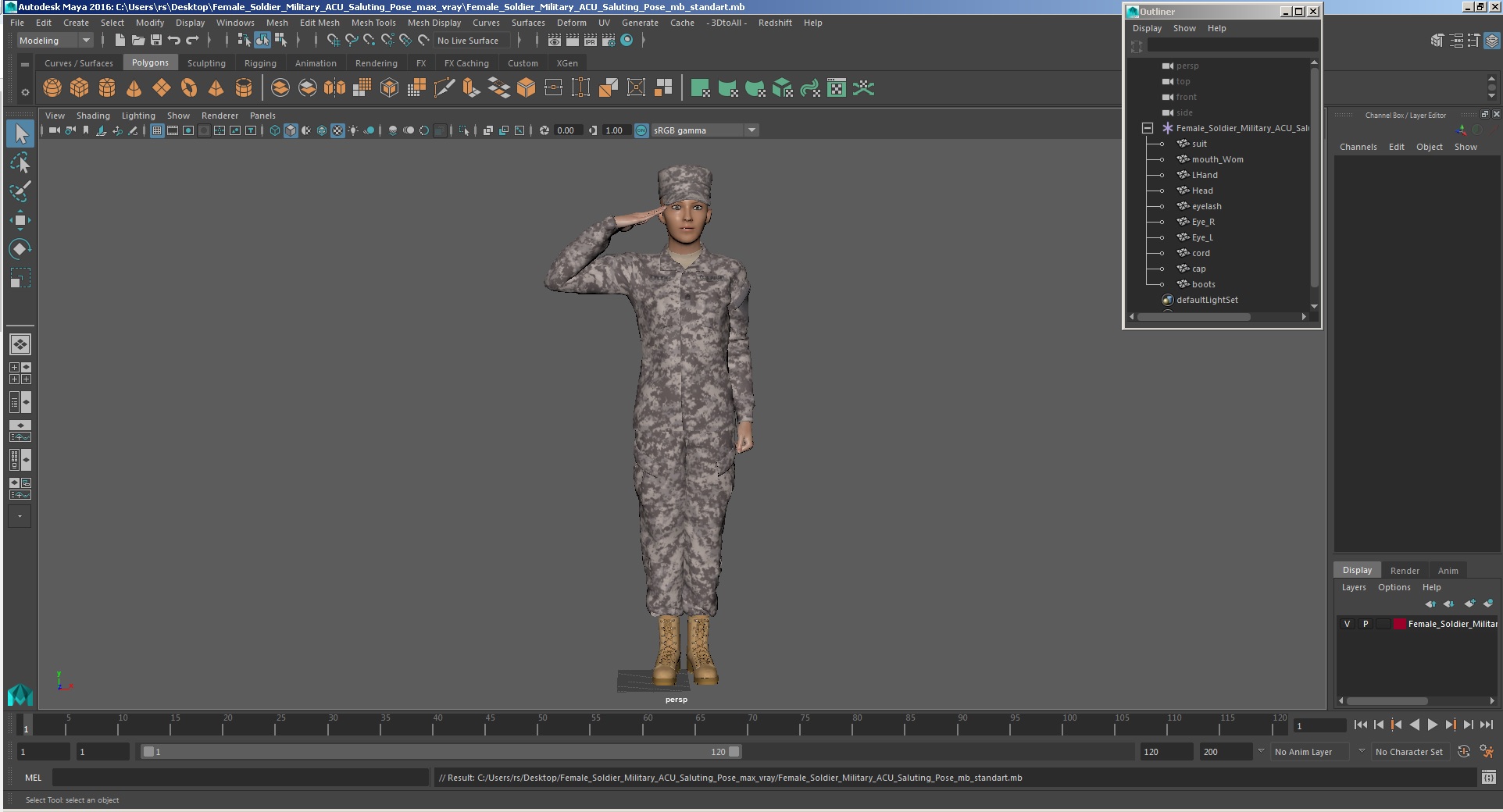 3D Female Soldier Military ACU Saluting Pose