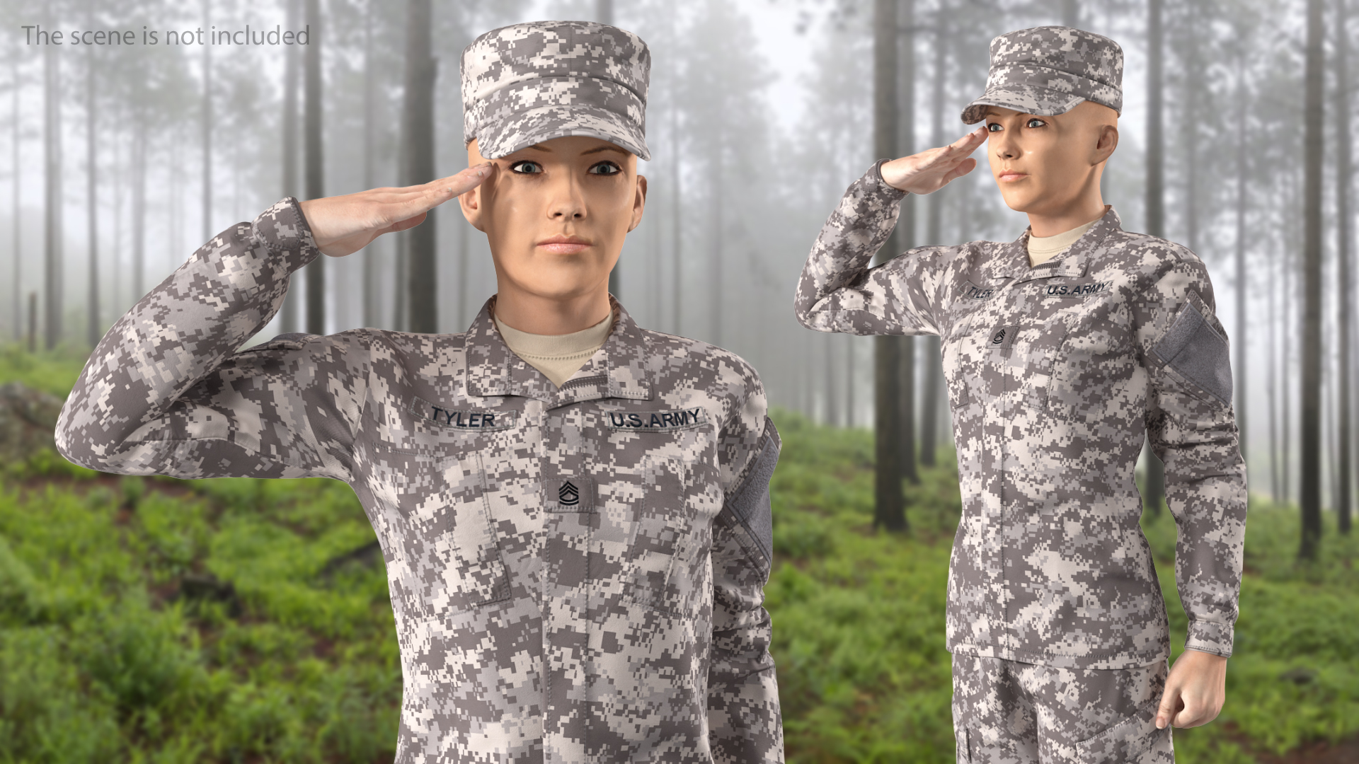 3D Female Soldier Military ACU Saluting Pose