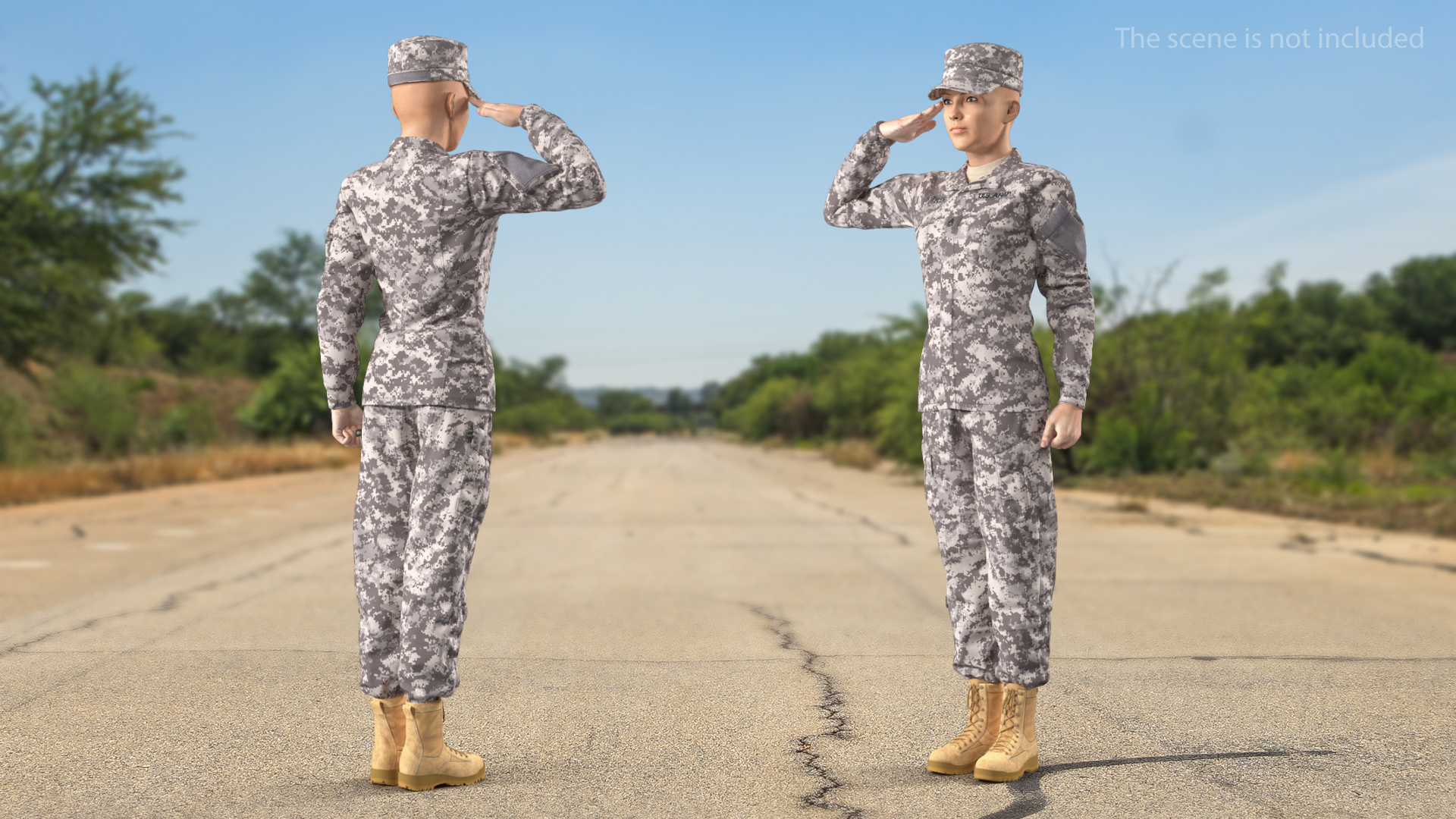 3D Female Soldier Military ACU Saluting Pose