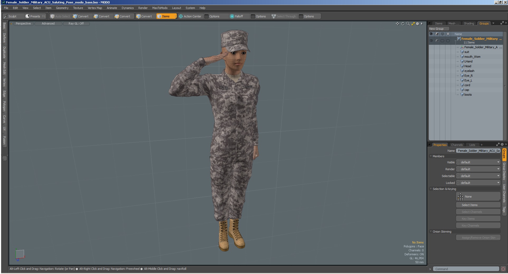 3D Female Soldier Military ACU Saluting Pose