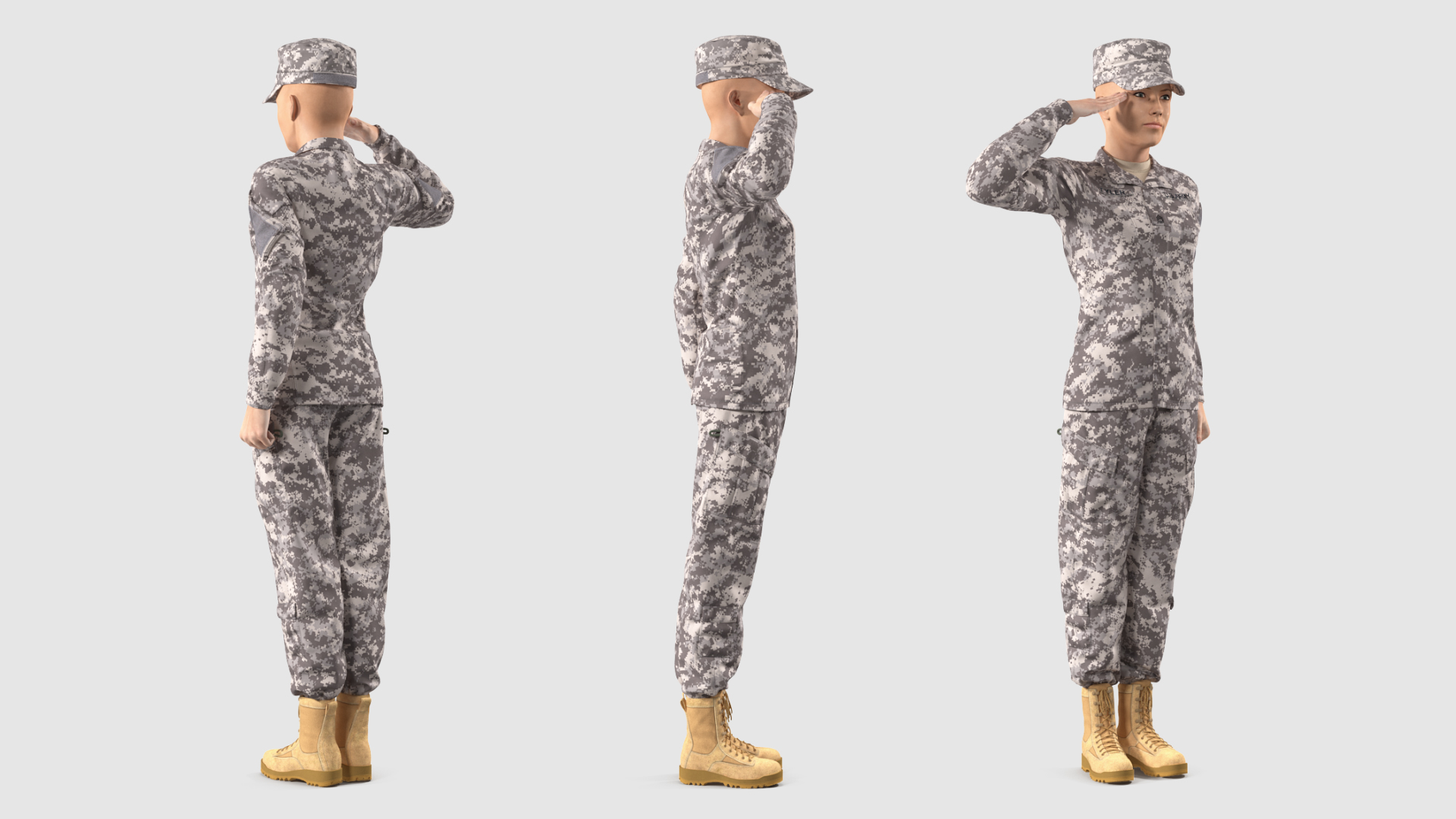 3D Female Soldier Military ACU Saluting Pose