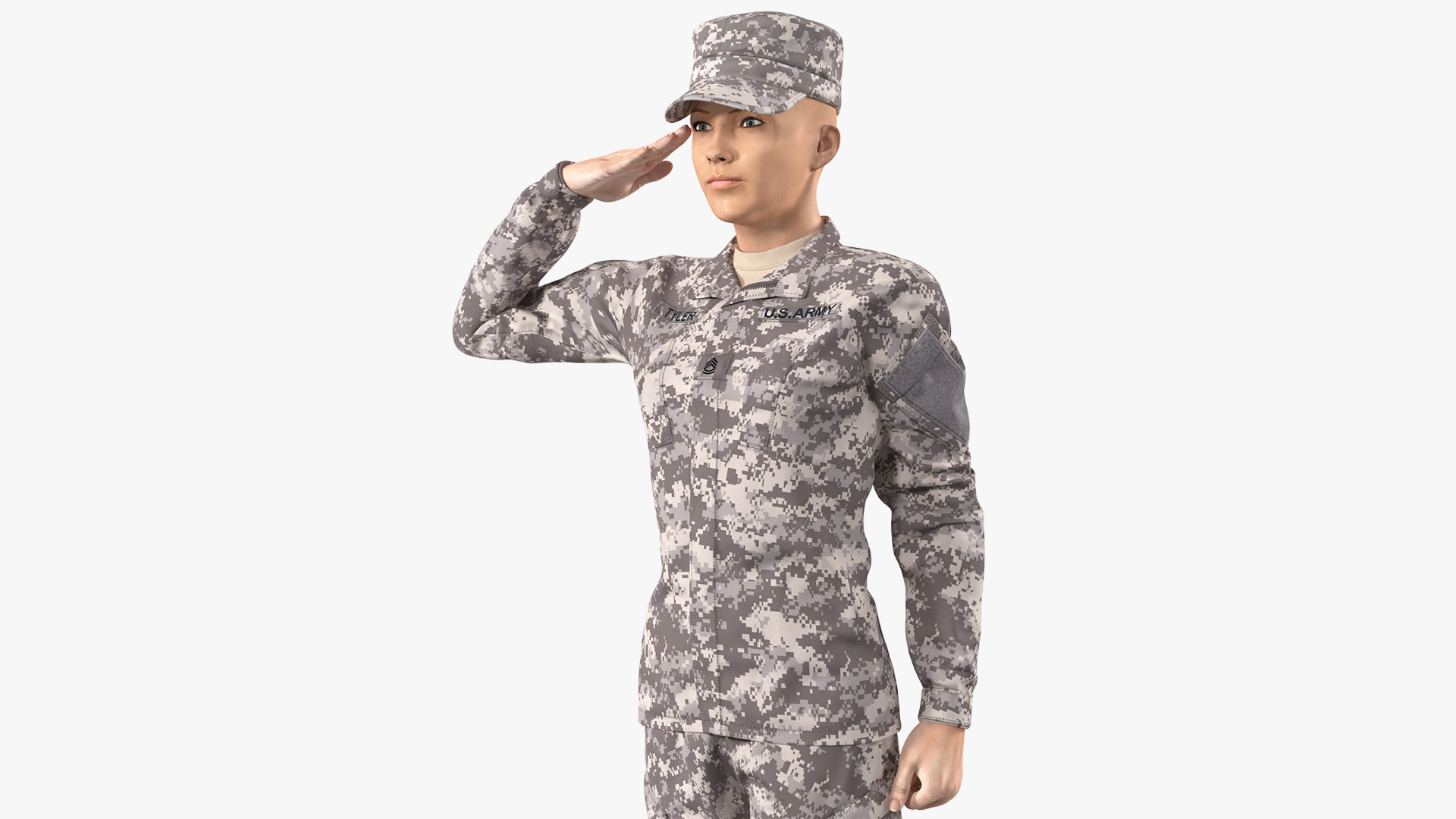 3D Female Soldier Military ACU Saluting Pose