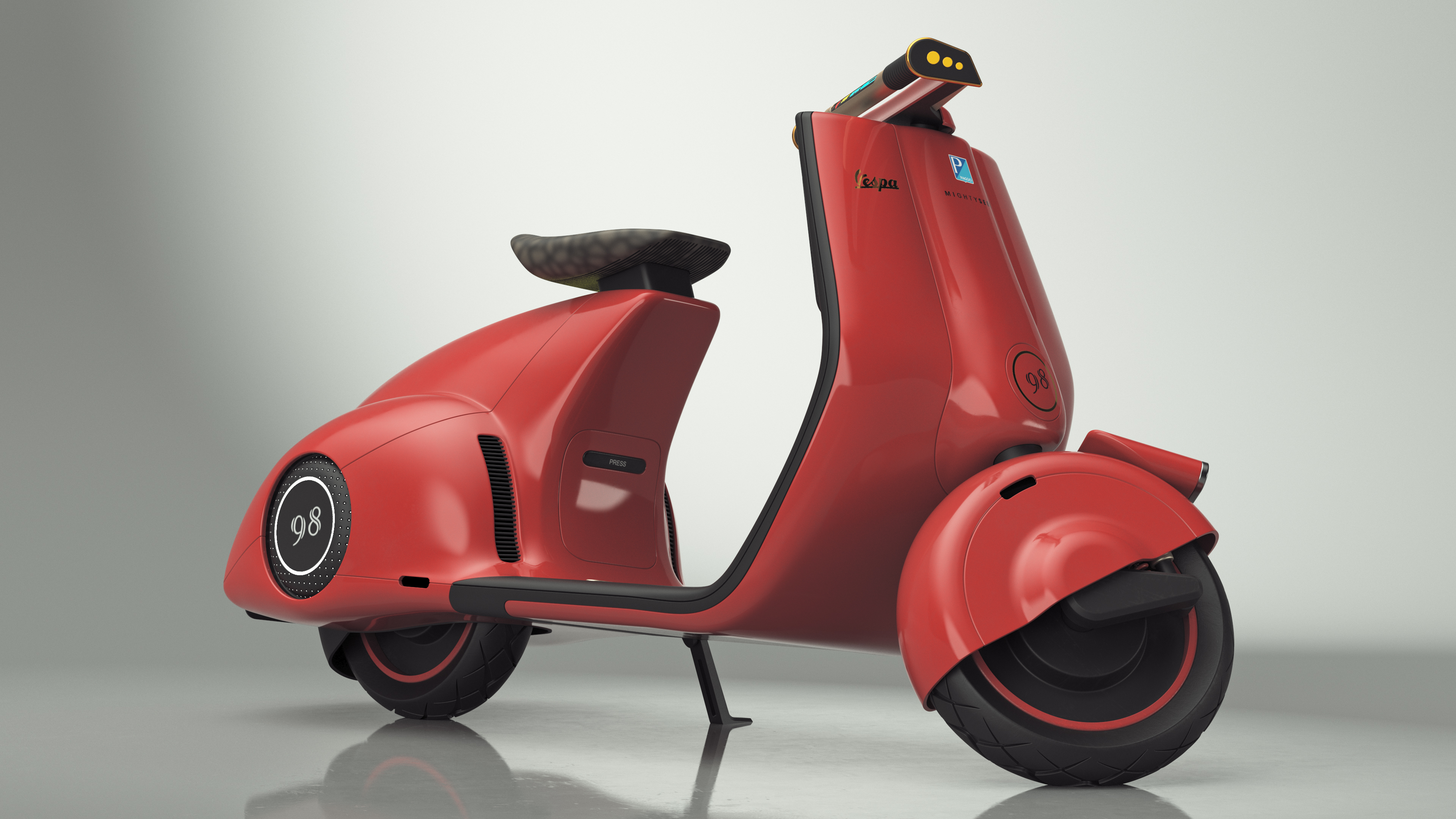 3D model Designer Red Electric Scooter Vespa 98 Lights On Rigged