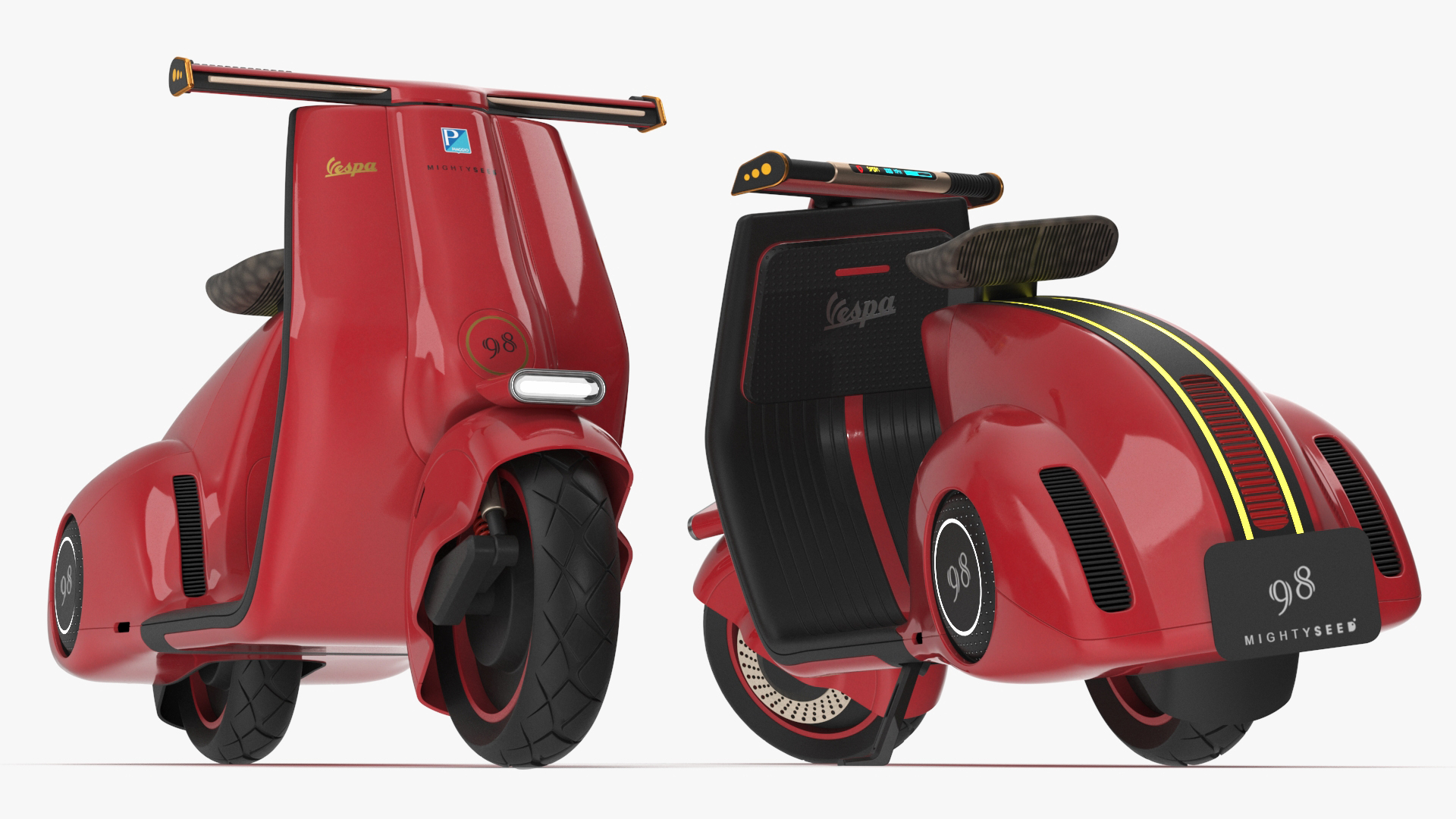 3D model Designer Red Electric Scooter Vespa 98 Lights On Rigged