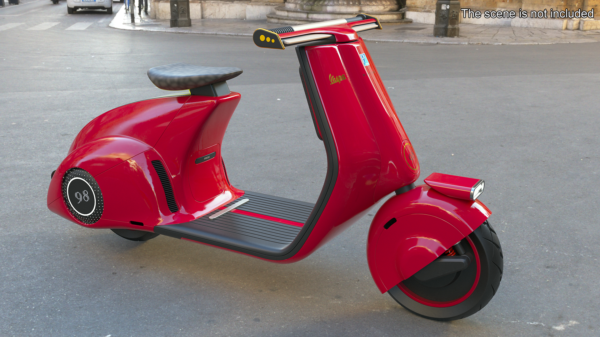 3D model Designer Red Electric Scooter Vespa 98 Lights On Rigged