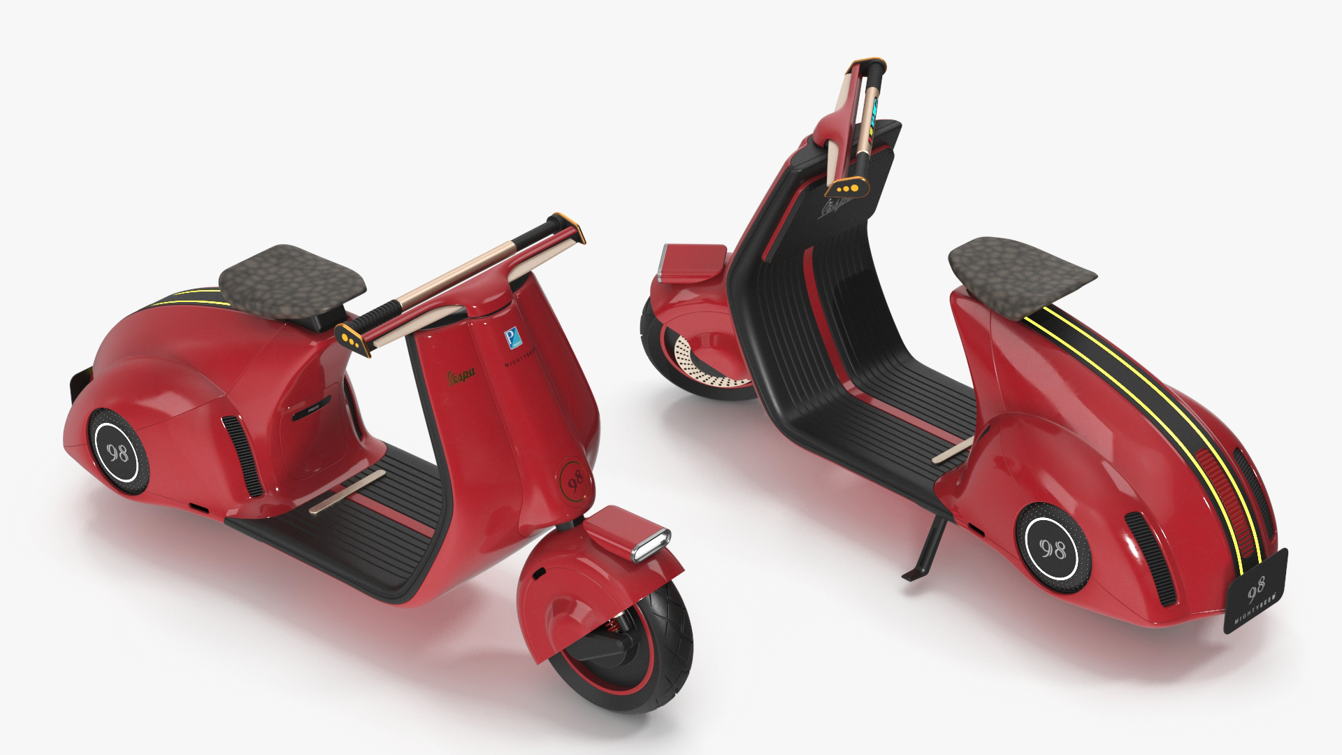 3D model Designer Red Electric Scooter Vespa 98 Lights On Rigged