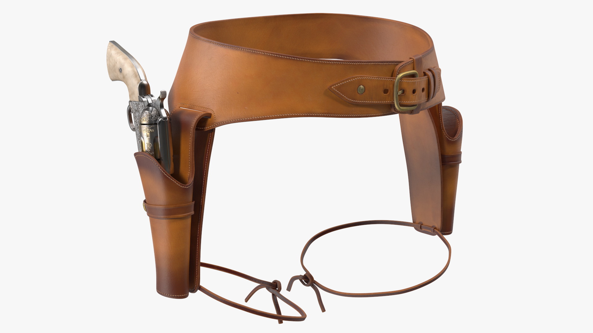 3D model Double Gun Belt Brown with Gun