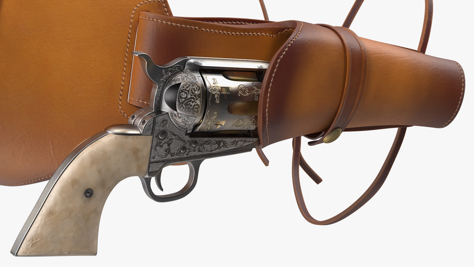 3D model Double Gun Belt Brown with Gun