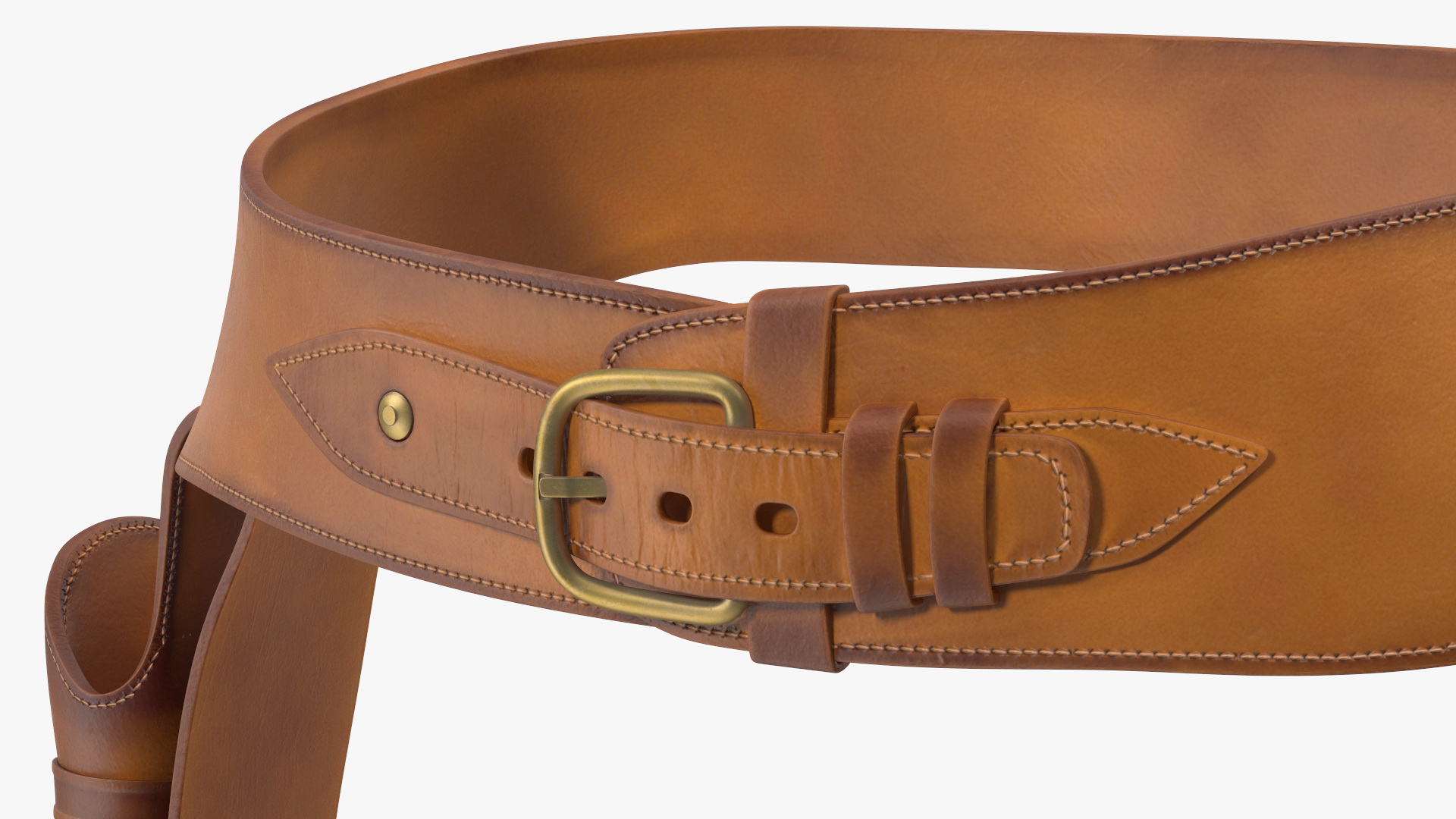 3D model Double Gun Belt Brown with Gun