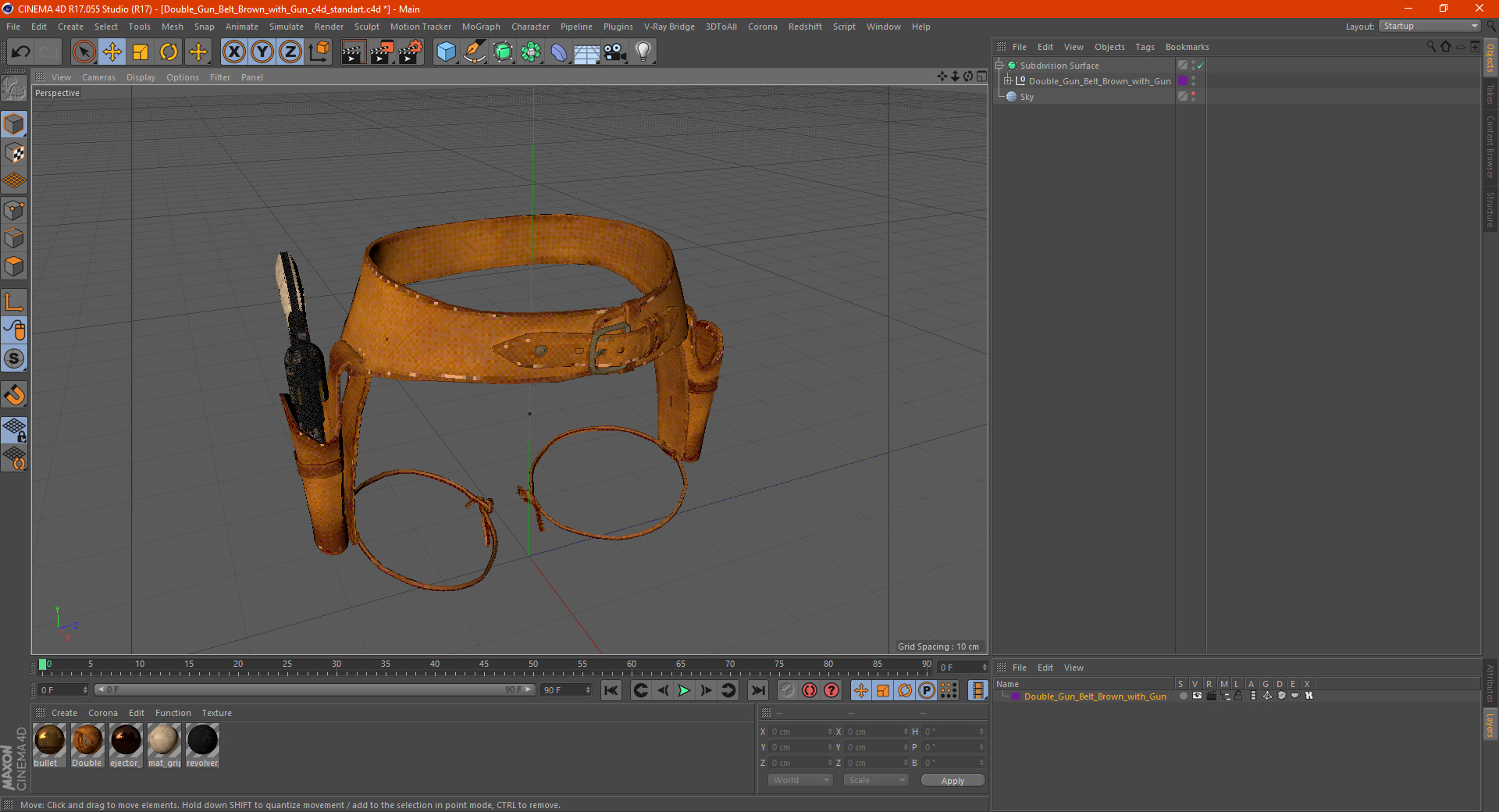 3D model Double Gun Belt Brown with Gun