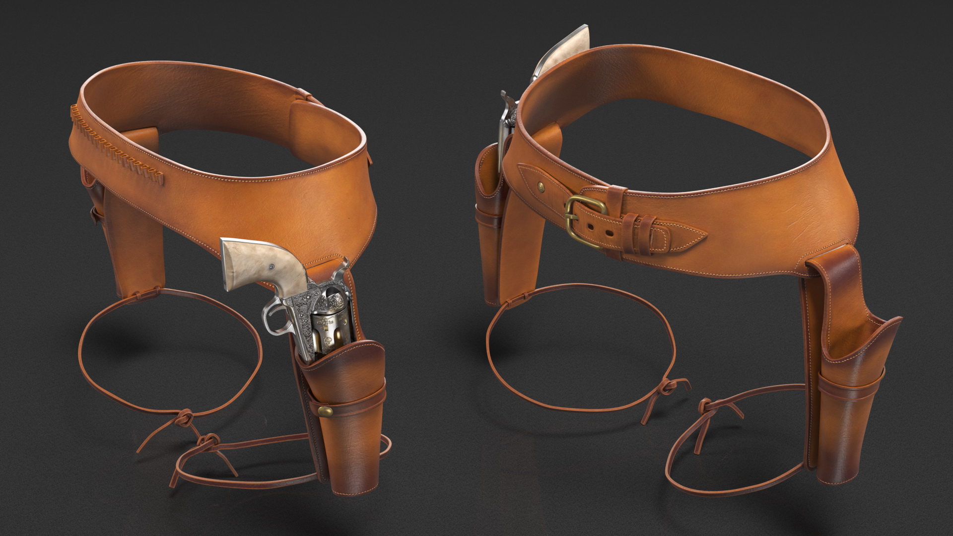 3D model Double Gun Belt Brown with Gun