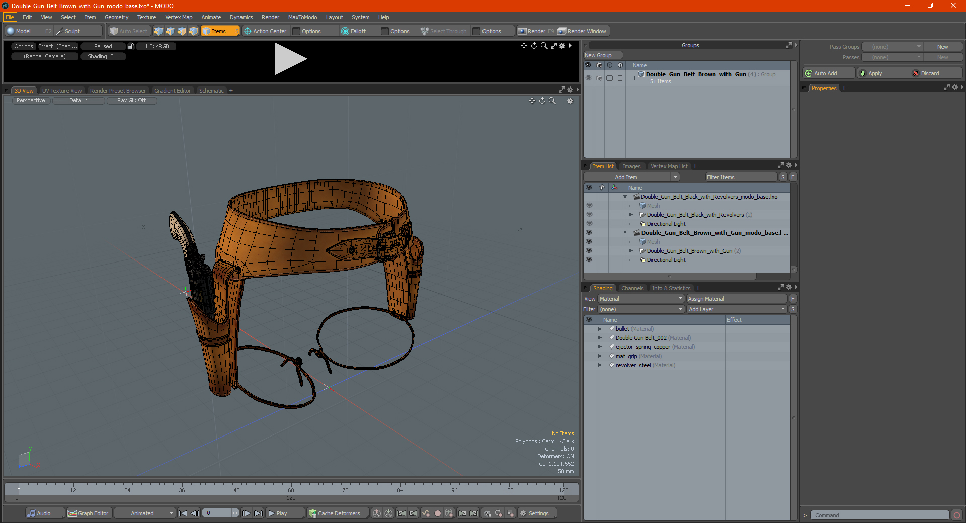 3D model Double Gun Belt Brown with Gun