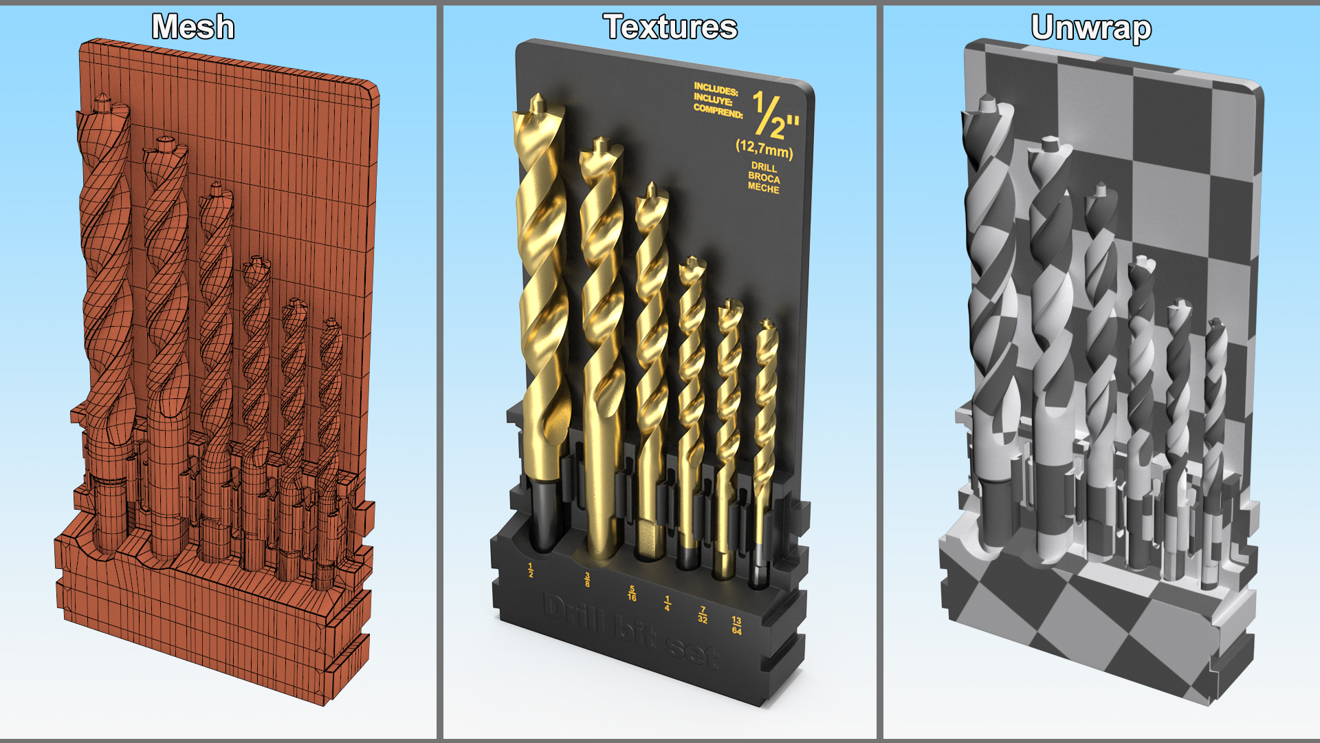 Titanium Nitride Pilot Point Drill Bit Set 3D