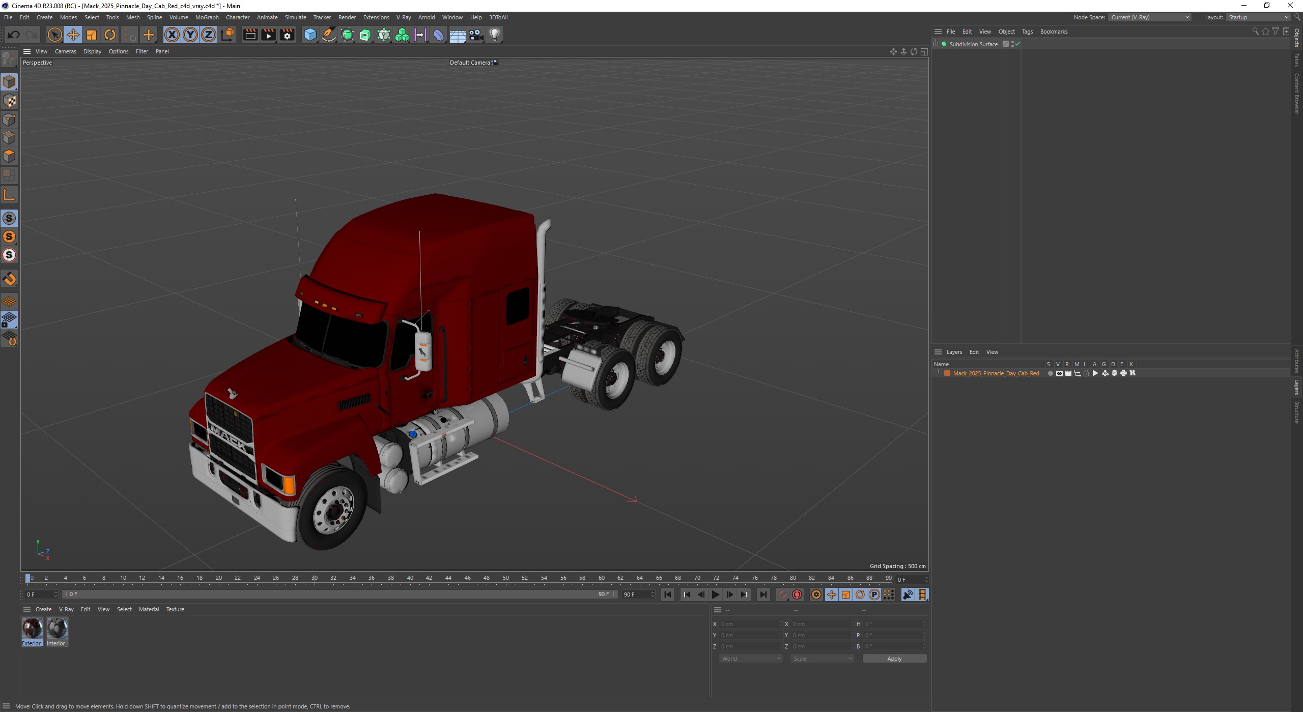 3D model Mack 2025 Pinnacle Day Cab Red