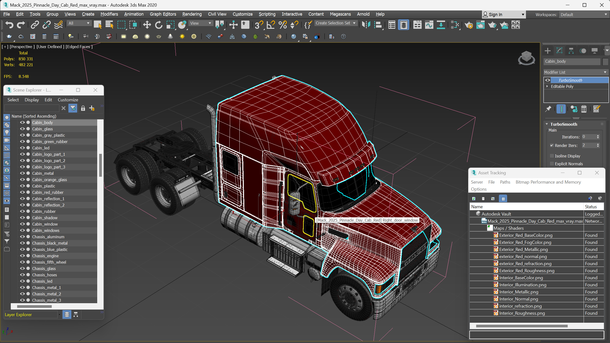 3D model Mack 2025 Pinnacle Day Cab Red