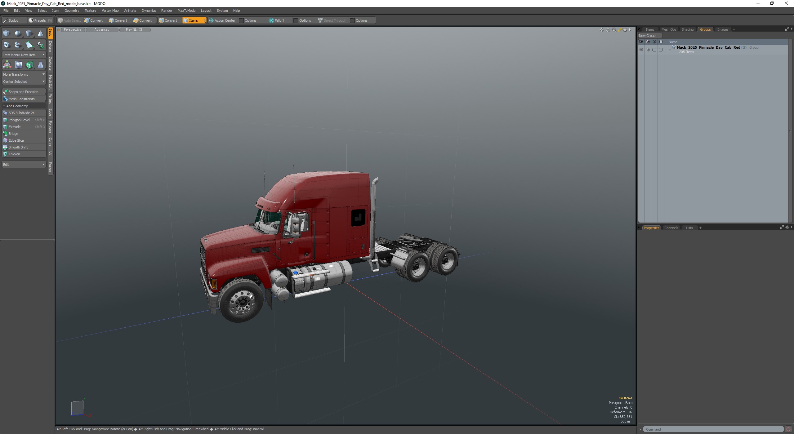 3D model Mack 2025 Pinnacle Day Cab Red