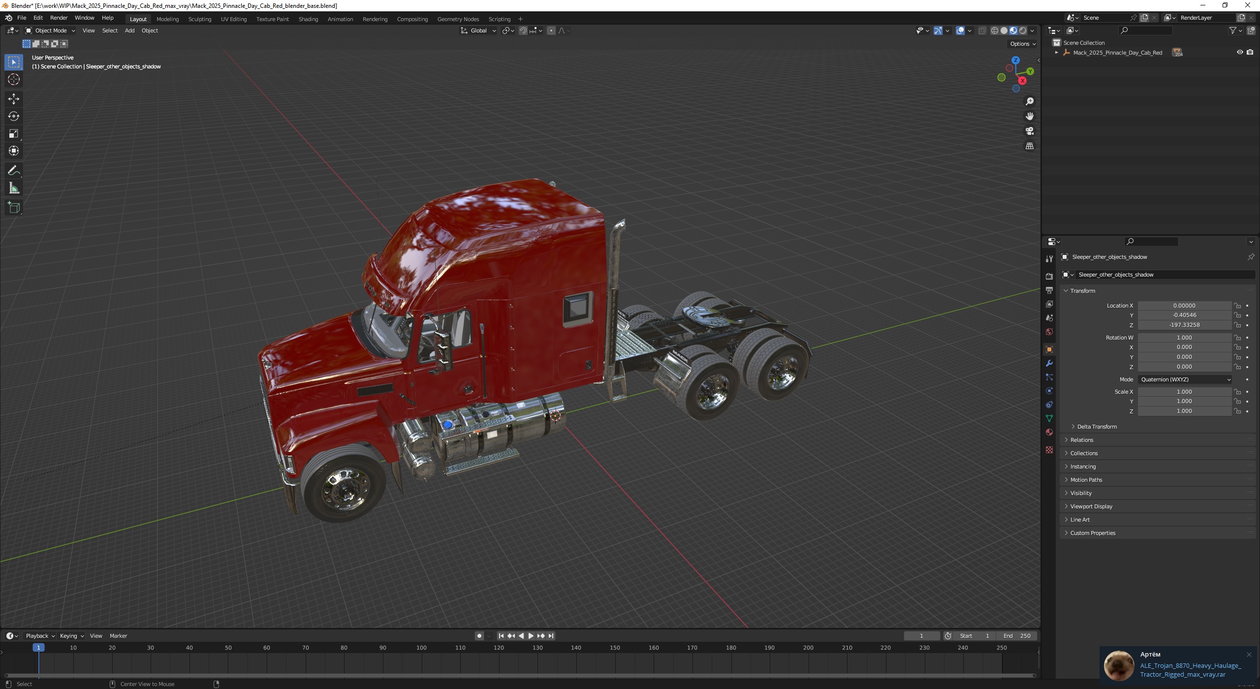 3D model Mack 2025 Pinnacle Day Cab Red