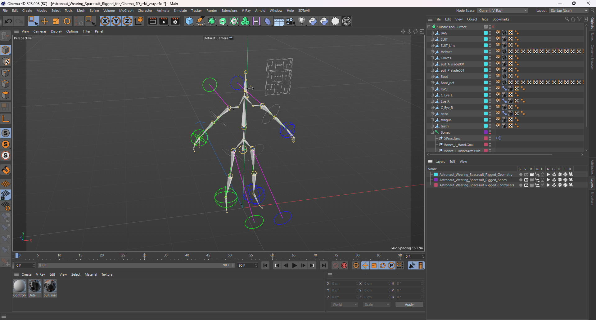 3D Astronaut Wearing Spacesuit Rigged for Cinema 4D model