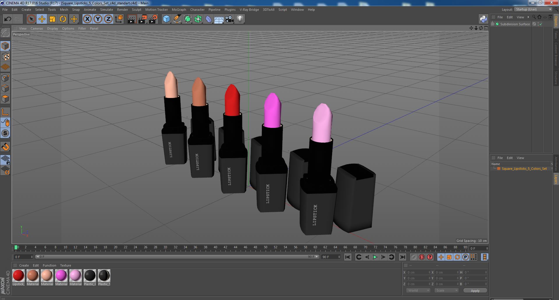 Square Lipsticks 5 Colors Set 3D model