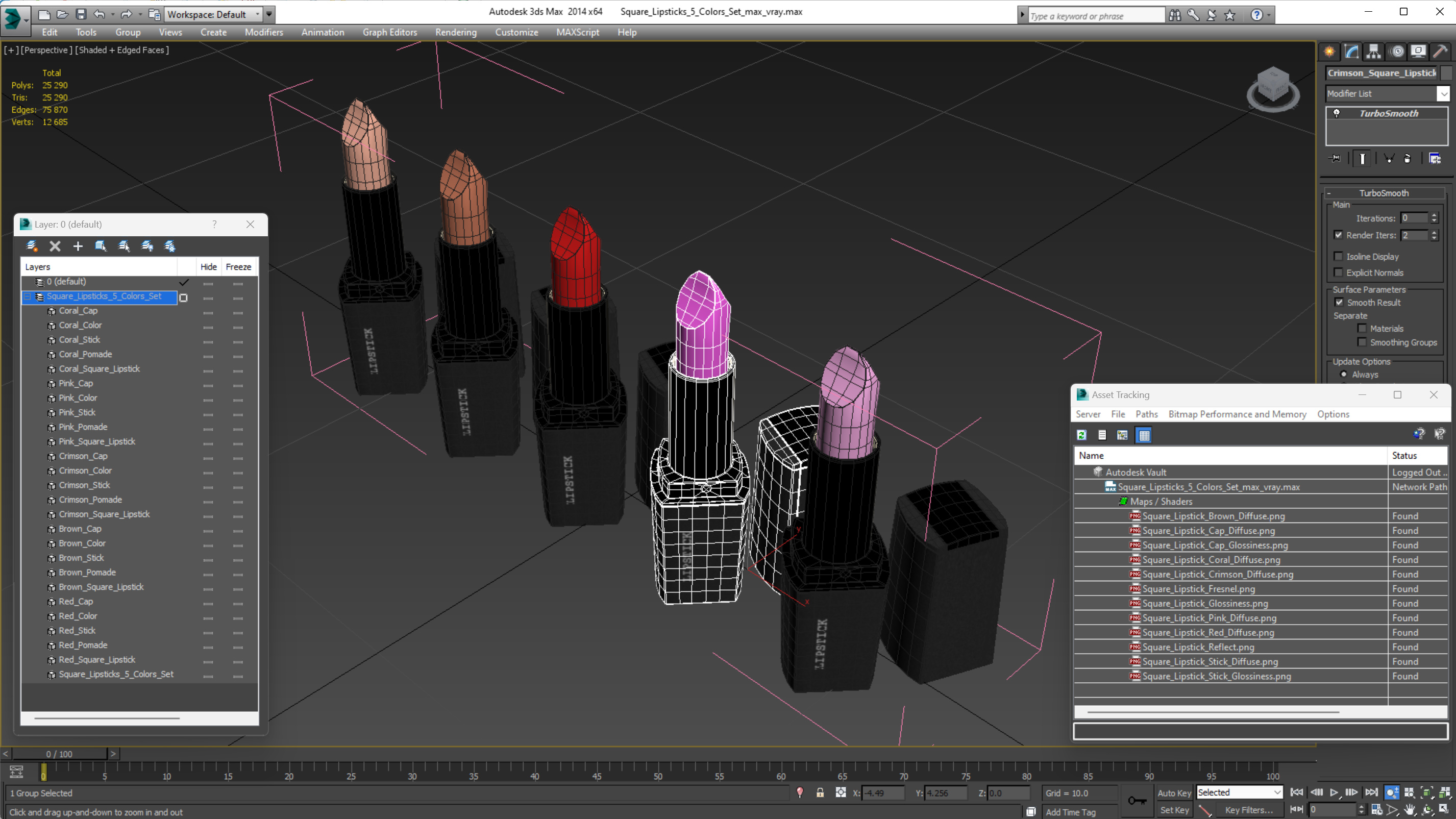 Square Lipsticks 5 Colors Set 3D model