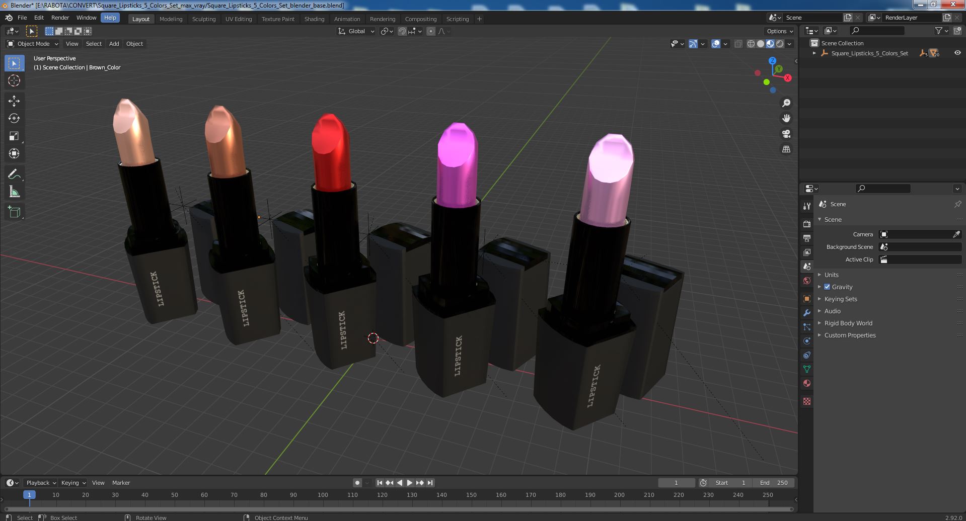 Square Lipsticks 5 Colors Set 3D model