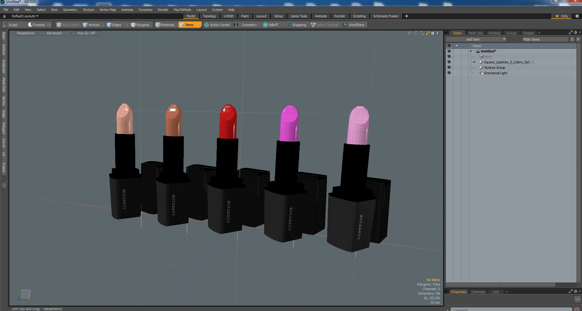 Square Lipsticks 5 Colors Set 3D model