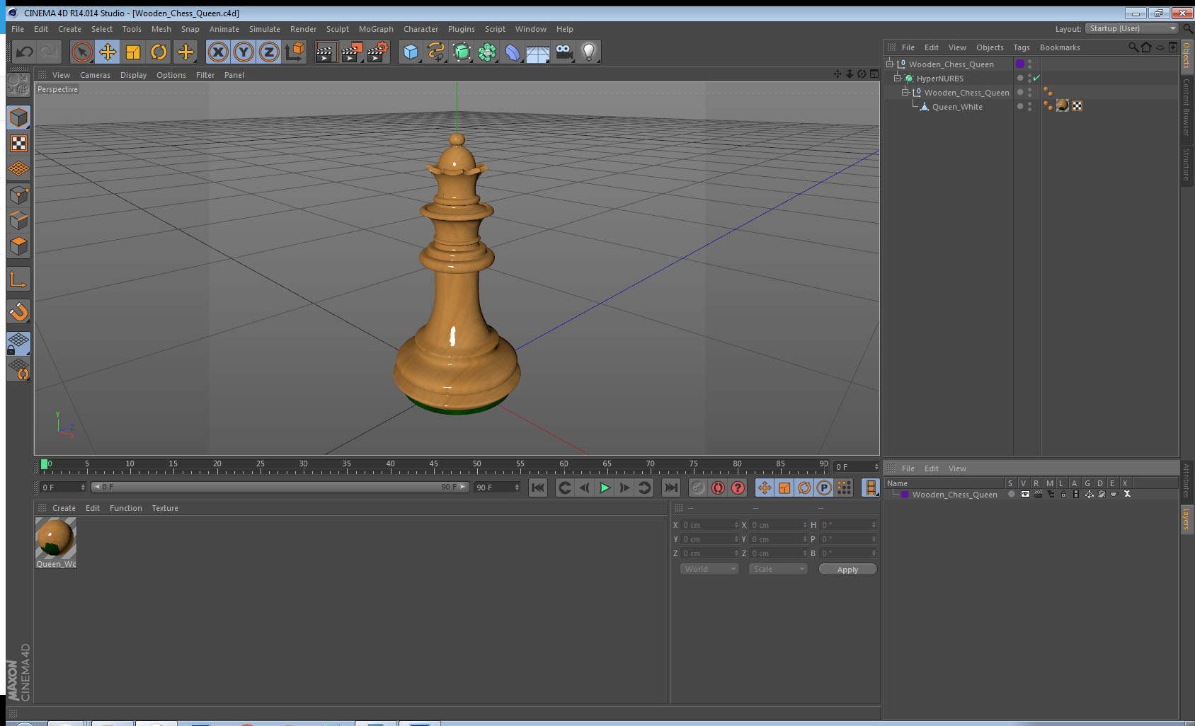 3D Wooden Chess Queen model